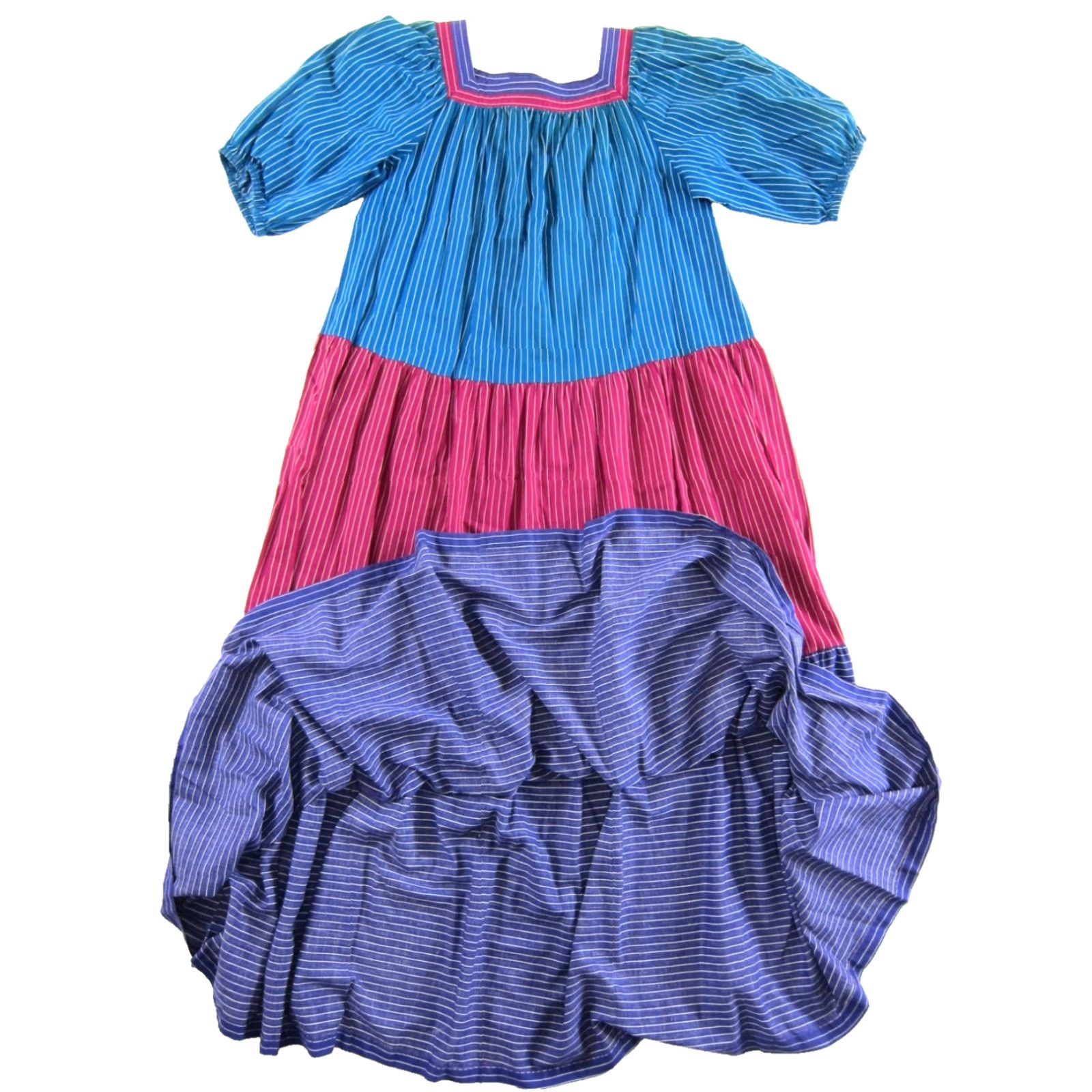 CO VINTAGE Tom Bezduda Barad & Co Blue Pink Purple Stripe Long Kaftan Maxi Dress M Size M / US 6-8 / IT 42-44 - 5 Thumbnail