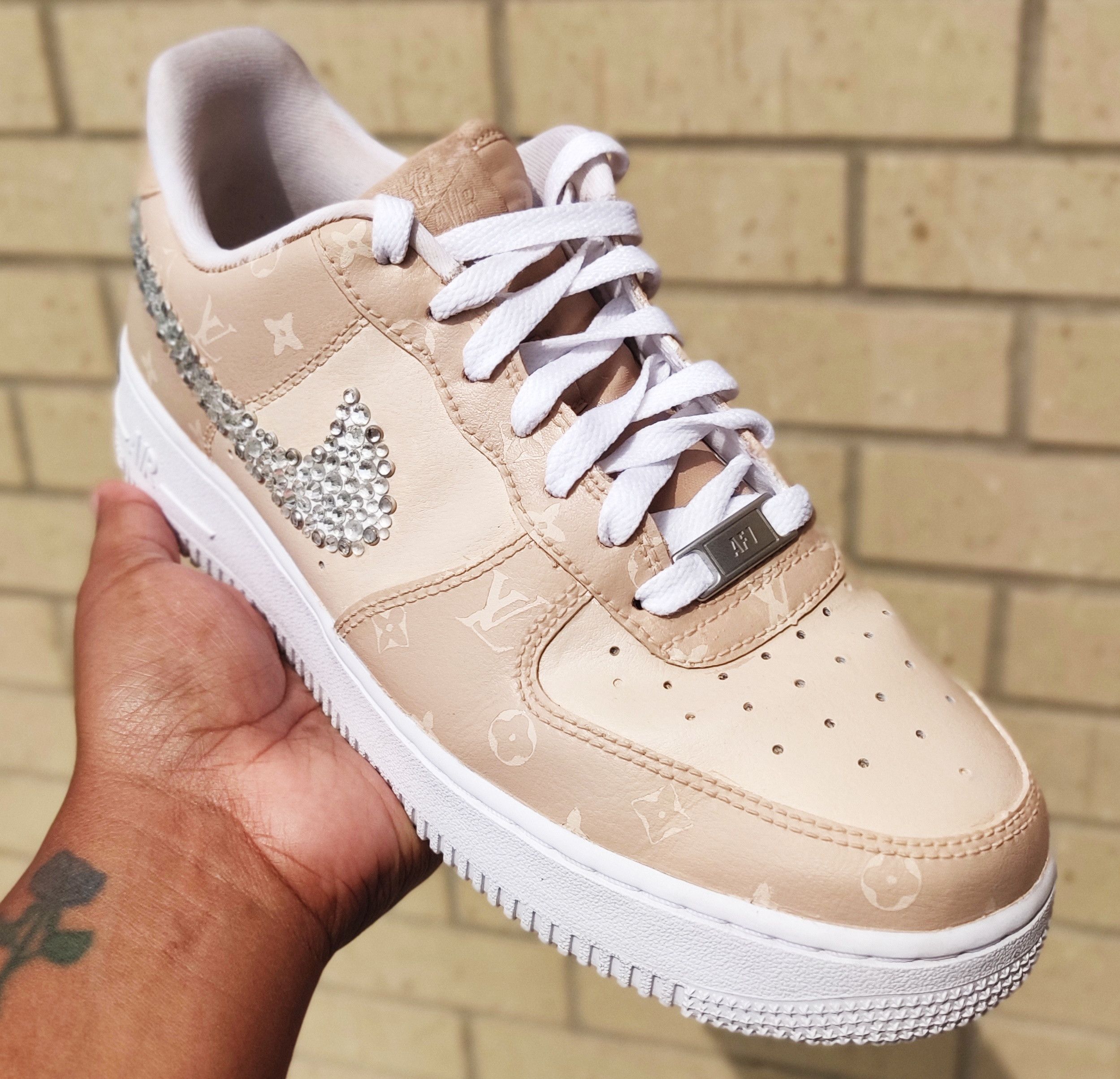 Nike Custom Designer LV Af1's with rhinestone swoosh Size US 8 / IT 38 - 2 Thumbnail