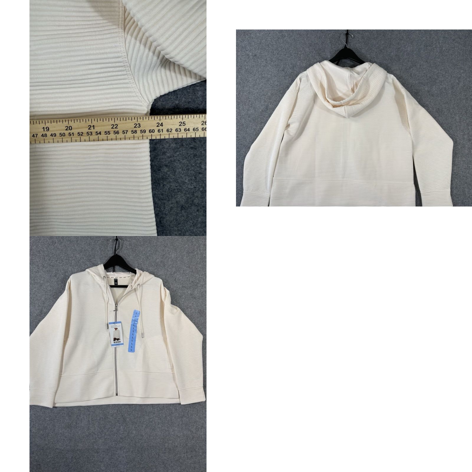 DKNY DKNY Full Zip Hoodie Sweatshirt Women Size L Sand Ivory Pink Ribbed NWT Size L / US 10 / IT 46 - 9 Thumbnail