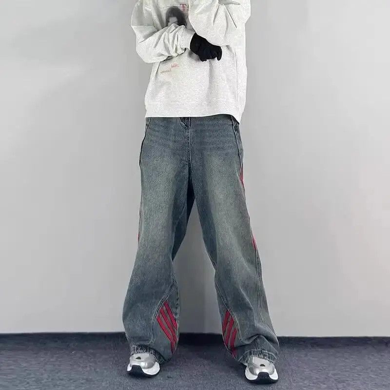 Japanese Brand Retro loose striped patchwork casual jeans Size US 32 / EU 48 - 2 Thumbnail