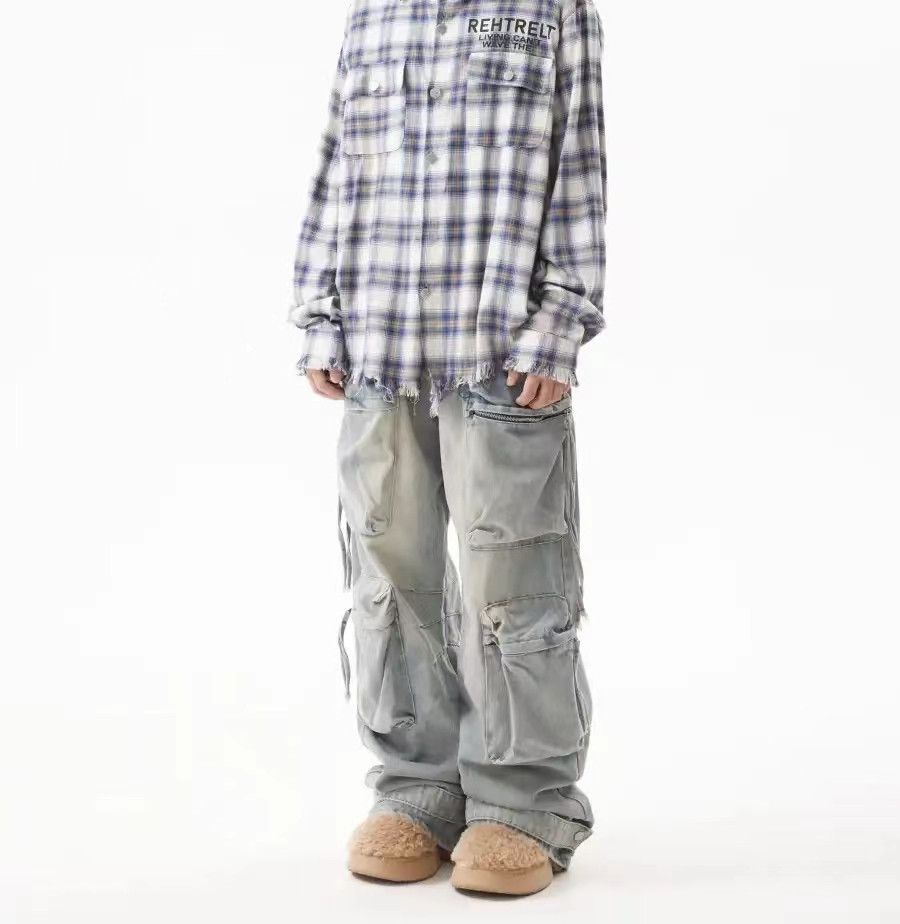 Designer × Japanese Brand × Vintage Vintage street multi-pocket hip-hop washed work jeans Size US 32 / EU 48 - 4 Thumbnail