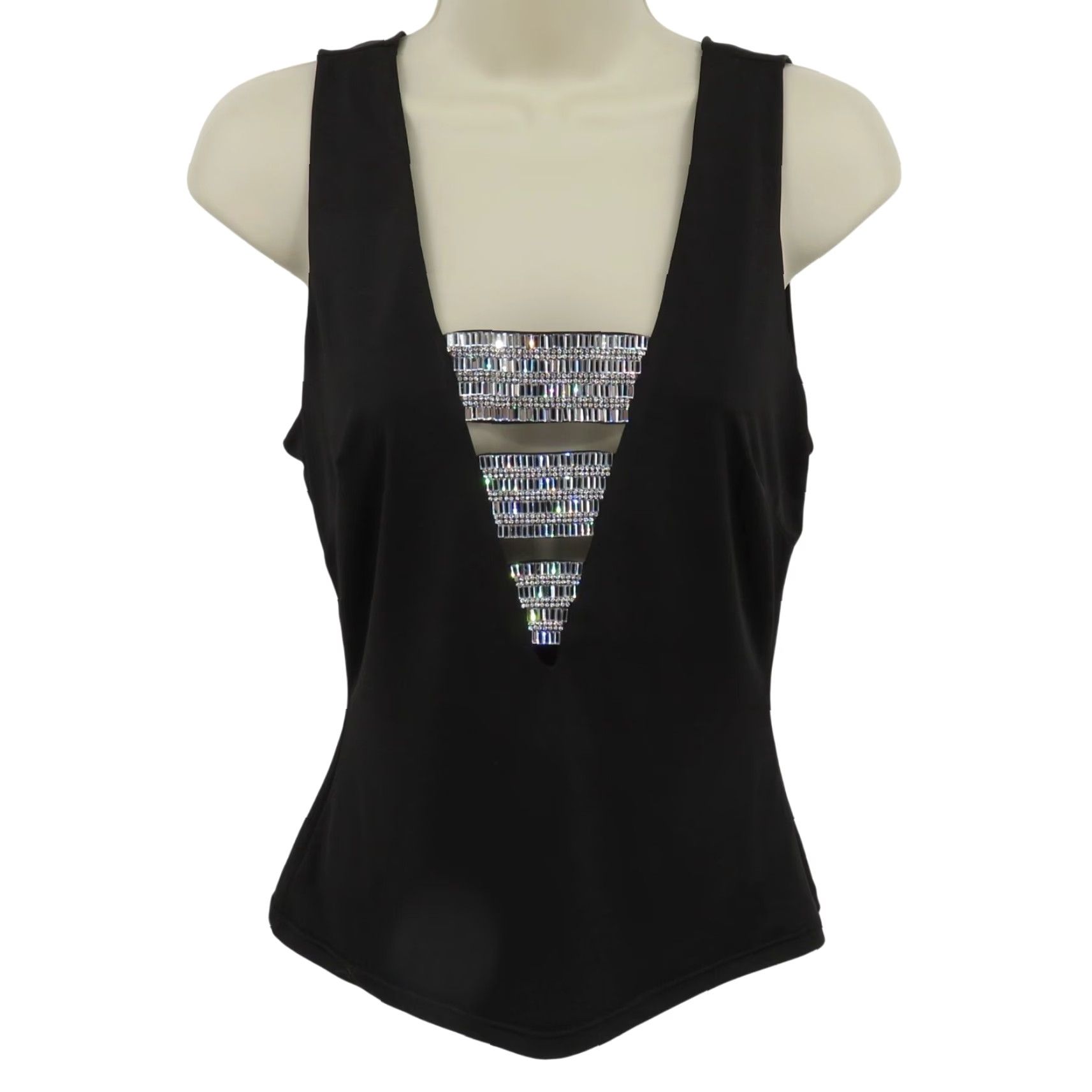Bebe Bebe Tank Top Shirt Blouse Women S Black Deep V Neck Rhinestone Bling Sleeveless Pullover Size S / US 4 / IT 40 - 2 Thumbnail