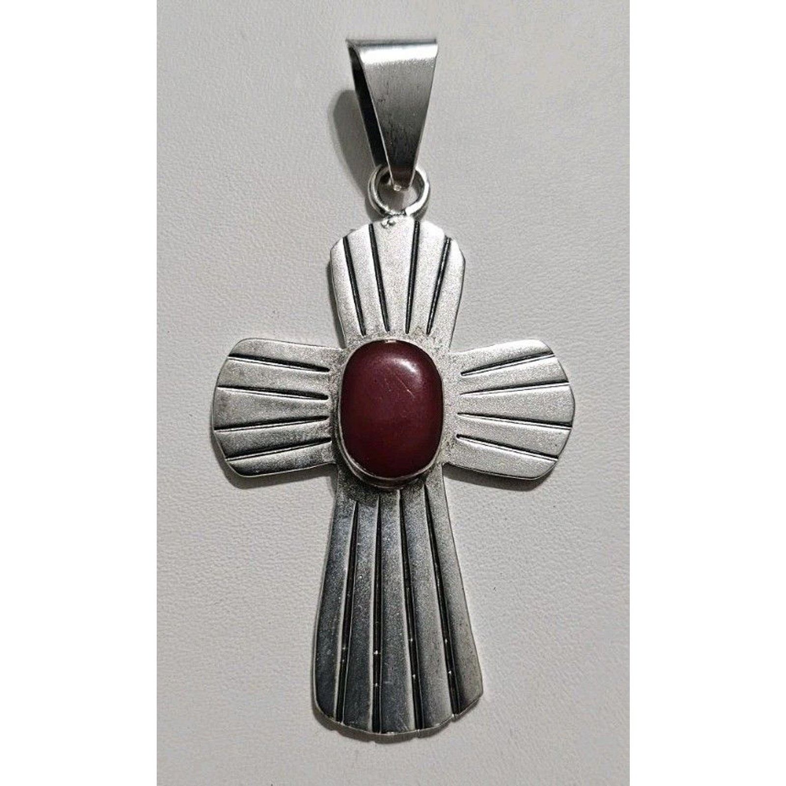 Other Vintage Chunky Sterling Silver Cross Red Jasper Stone Size ONE SIZE - 1 Thumbnail