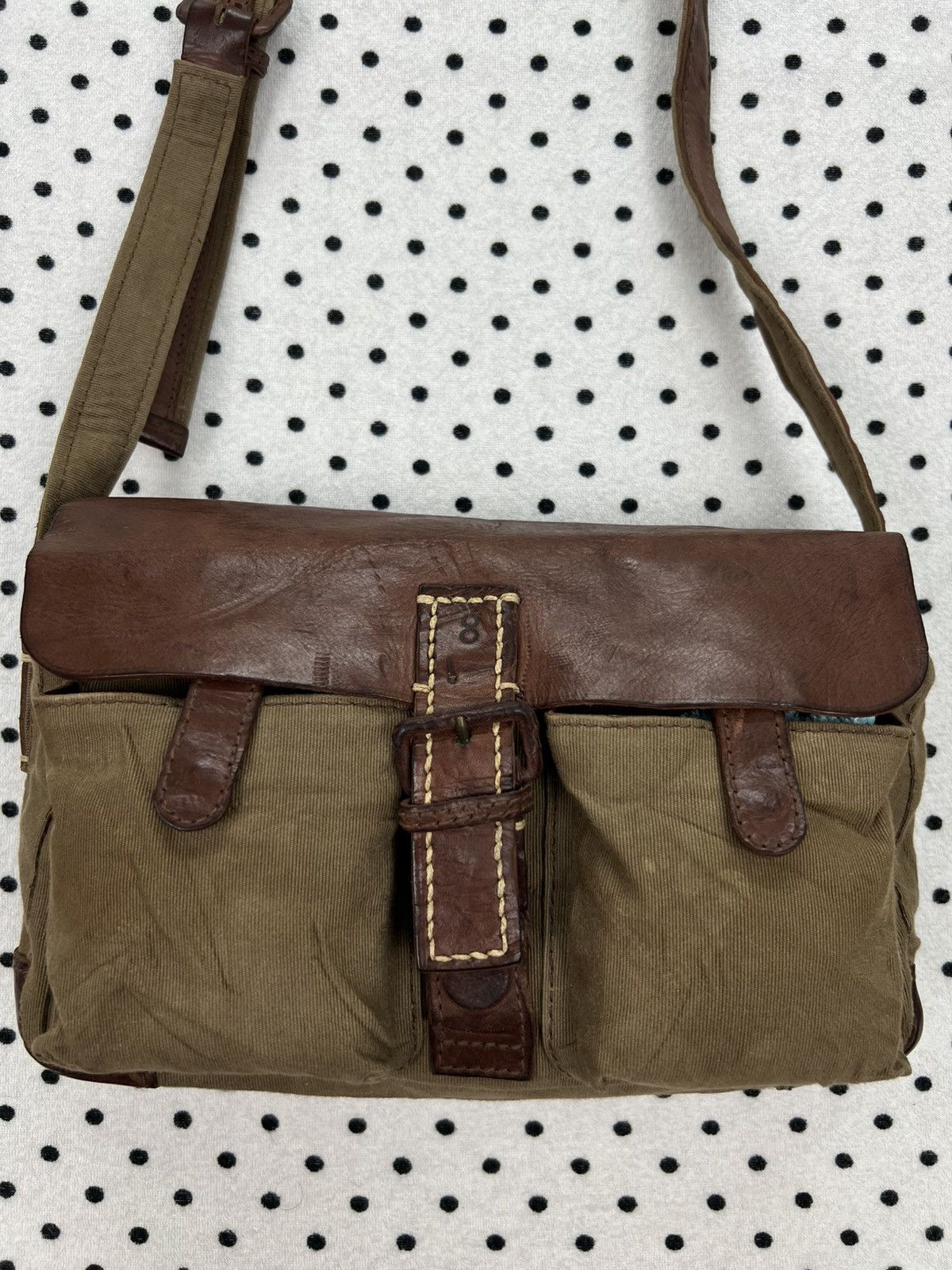 Japanese Brand Genten Canvas/Leather Crossbody Bag Size ONE SIZE - 3 Thumbnail