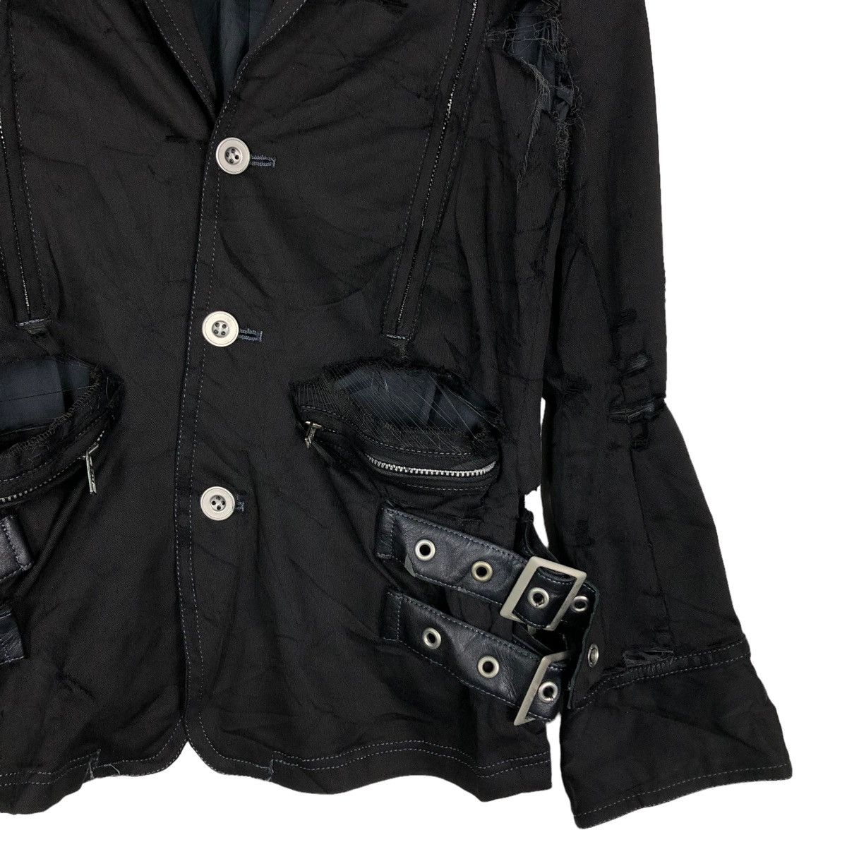 Vintage 🔥ULTIMATE BLACK BIKER CROPPED JACKET PUNK ALGON QUINS JAPAN Size S / US 4 / IT 40 - 7 Thumbnail