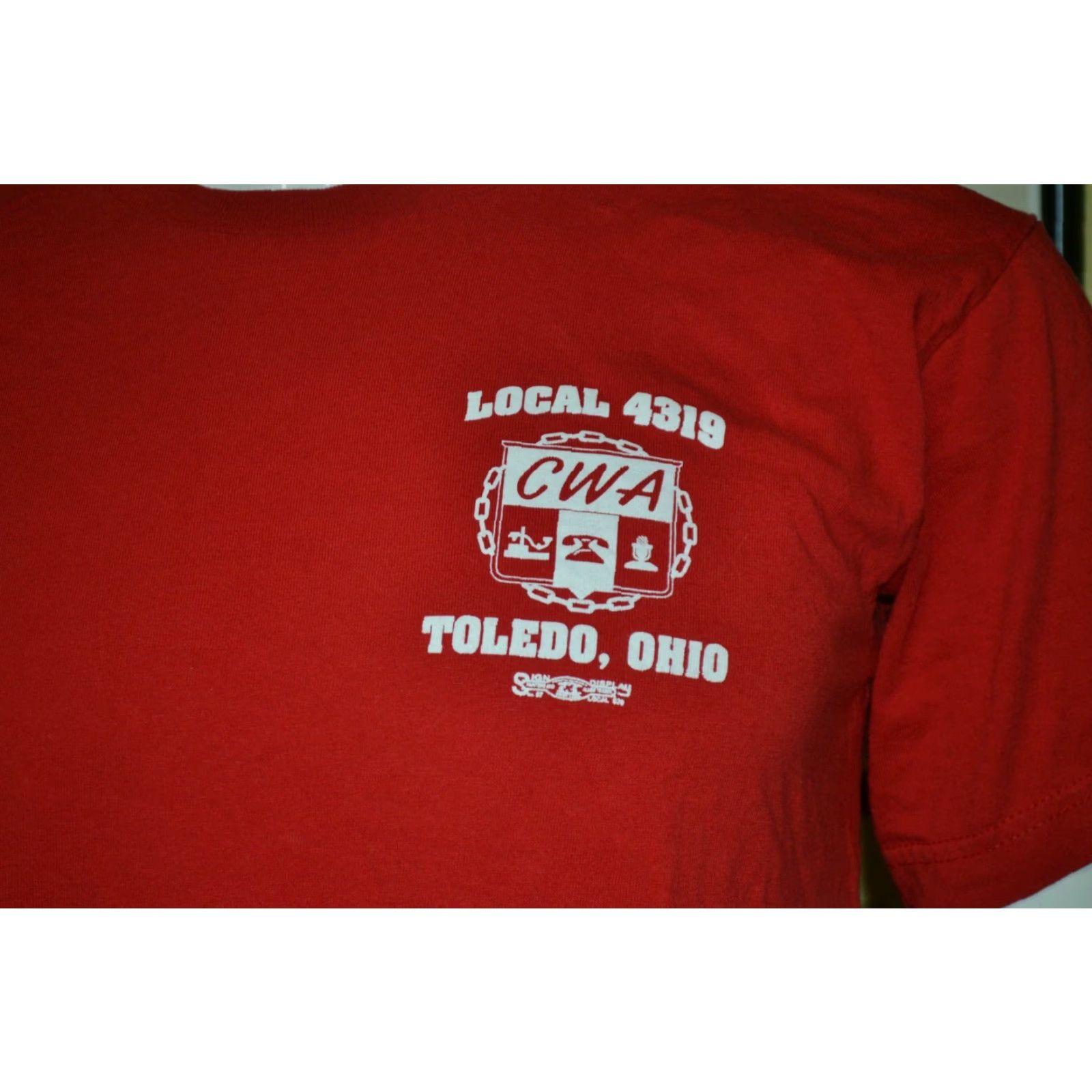 Vintage Bayside T-Shirt Adult M Red CWA Communications Workers Of America Union Pride Graphic Tee Unions Toledo OH 4319 Size US M / EU 48-50 / 2 - 2 Thumbnail