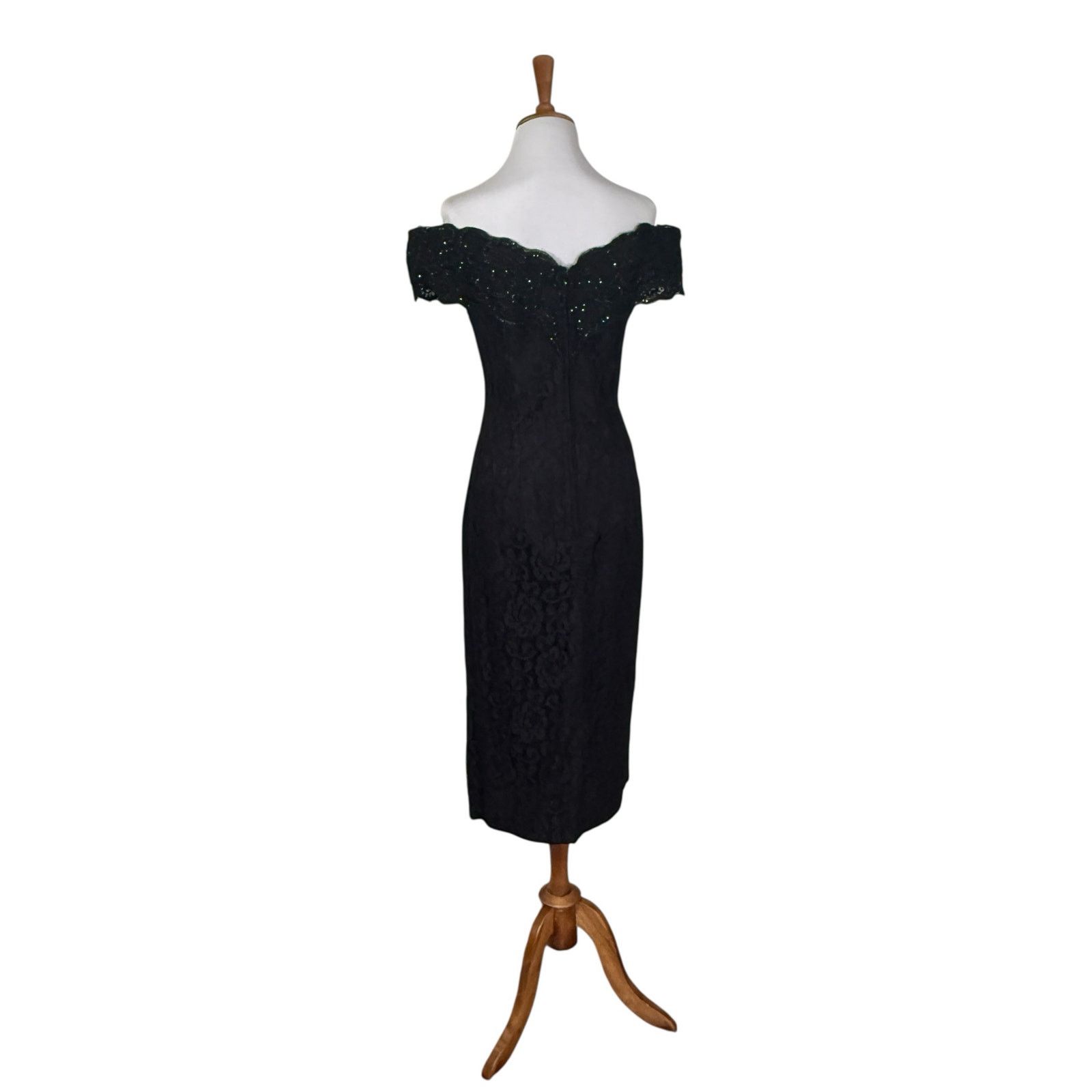 Vintage Vintage 1980s Black Lace Bari-Jay Midi l Dress Formal 4 Size S / US 4 / IT 40 - 5 Thumbnail
