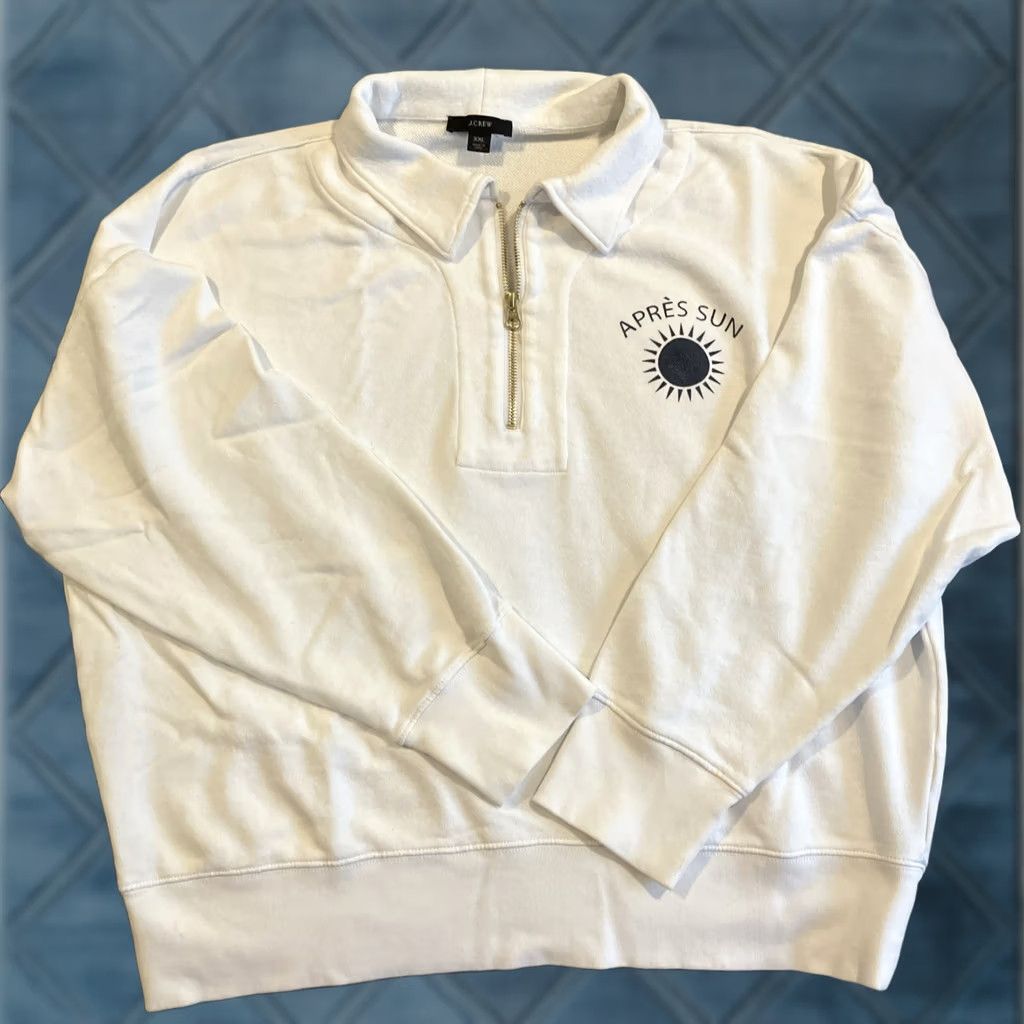 J.Crew J.CREW Sweatshirt Quater Zip White St Barth's XXL Women’s Ballon Sleeve Fleece 100% Cotton Regular Size Type Size XXL / US 16-18 / IT 52-54 - 1 Thumbnail