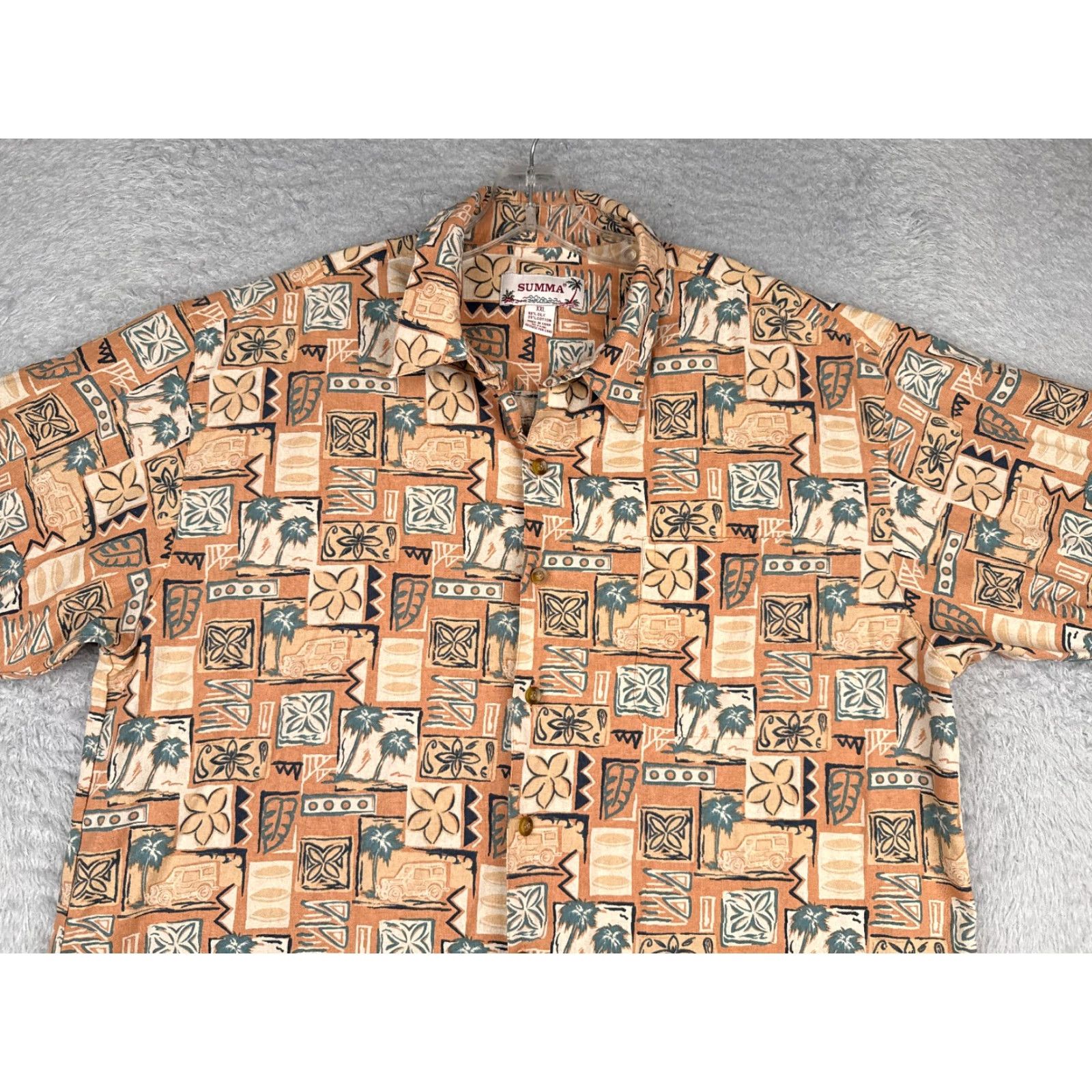 Vintage Summa Shirt Men 2XL Orange Floral Tile Palm Silk Blend Button Up Hawaiian Size US XXL / EU 58 / 5 - 4 Thumbnail