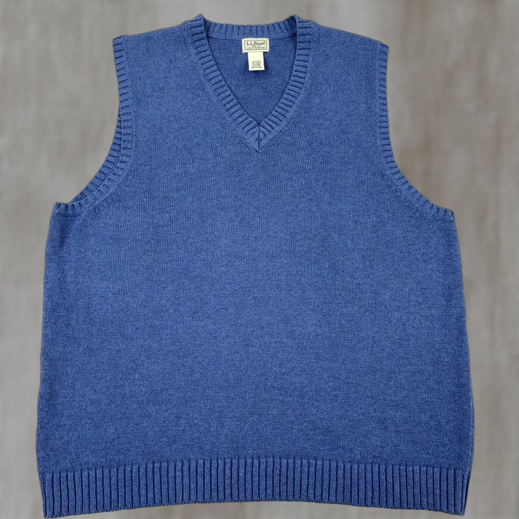 Vintage LL Bean Sweater Vest Men XL Blue V Neck Heavy Knit Ribbed Pullover Adult Size US XL / EU 56 / 4 - 1 Thumbnail