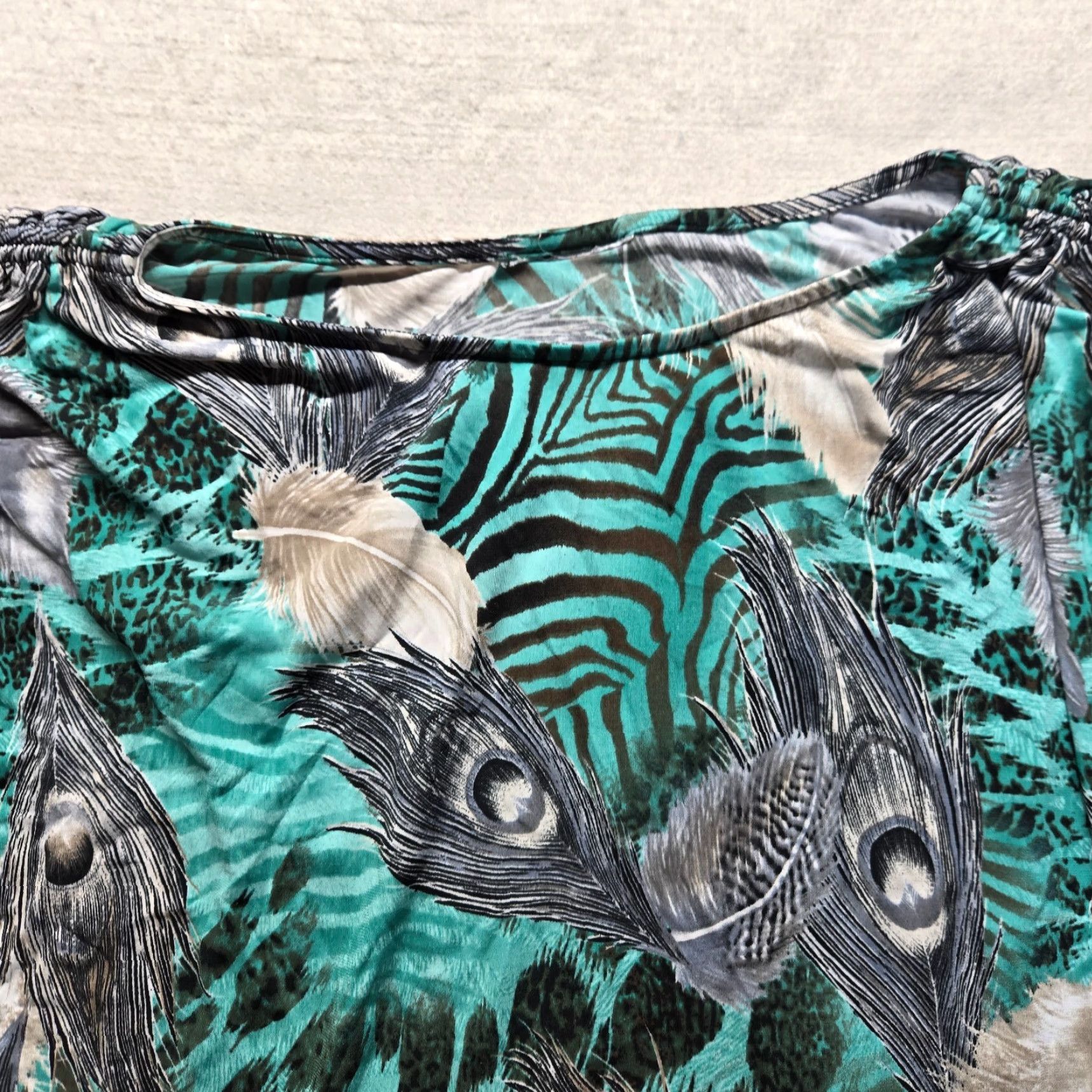 Vintage All over Peacock Feather Print Shirt Short Sleeve Adult Woman's Size 2XL XXL Size XXL / US 16-18 / IT 52-54 - 2 Thumbnail