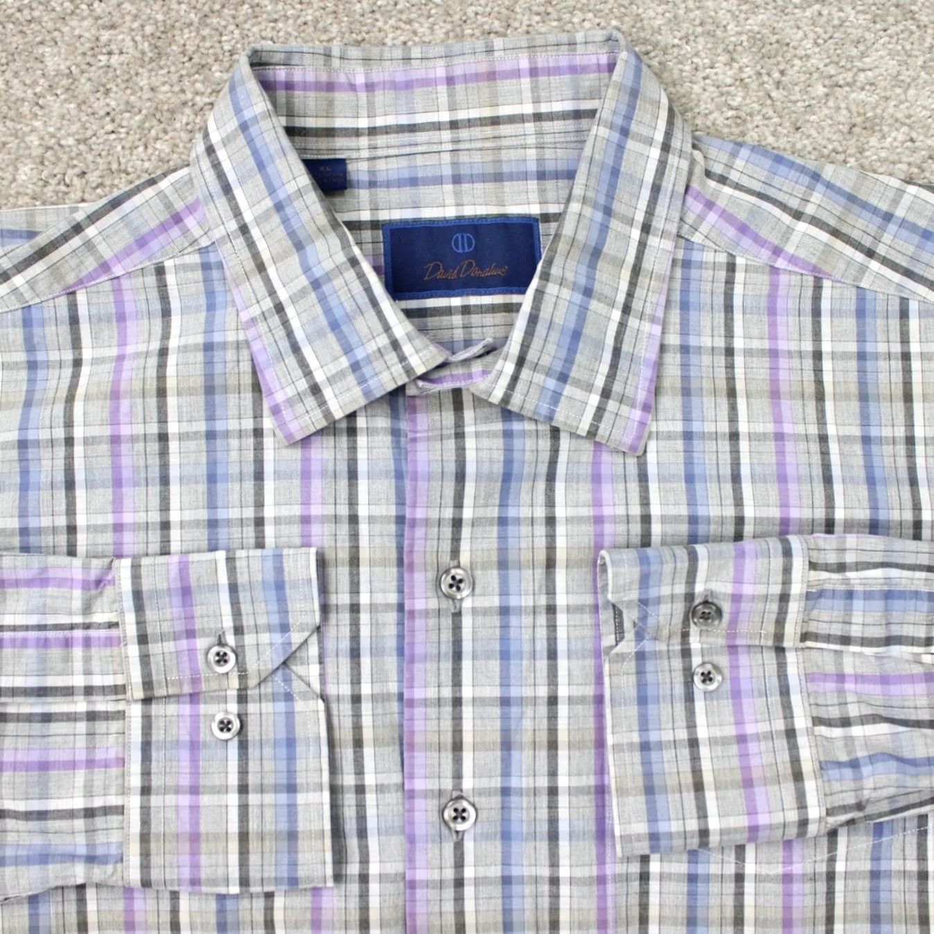 David Donahue David Donahue Shirt Mens XL Gray/Blue/Purple 100% Cotton Long Sleeve Button Up Size US XL / EU 56 / 4 - 2 Thumbnail