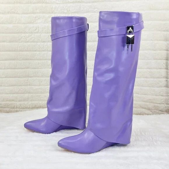 Other Fold Over Skirted Knee Boots 3" Wedge Heel Pull On Half Zipp Size US 7.5 / IT 37.5 - 4 Thumbnail