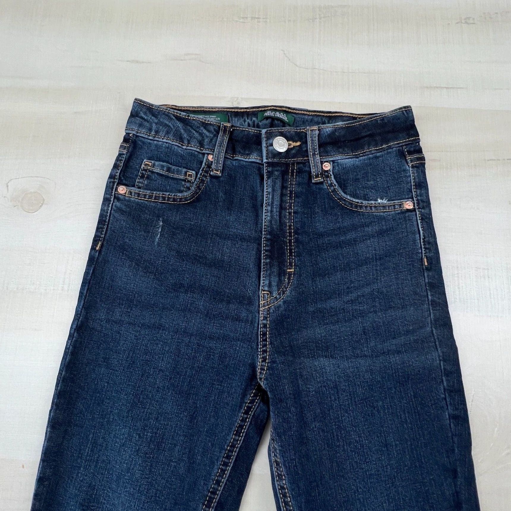 Vintage Wild Fable Women's 00 Dark Blue Highest Rise Skinny Distressed Jeans Size 24" / US 00 / IT 34 - 2 Thumbnail