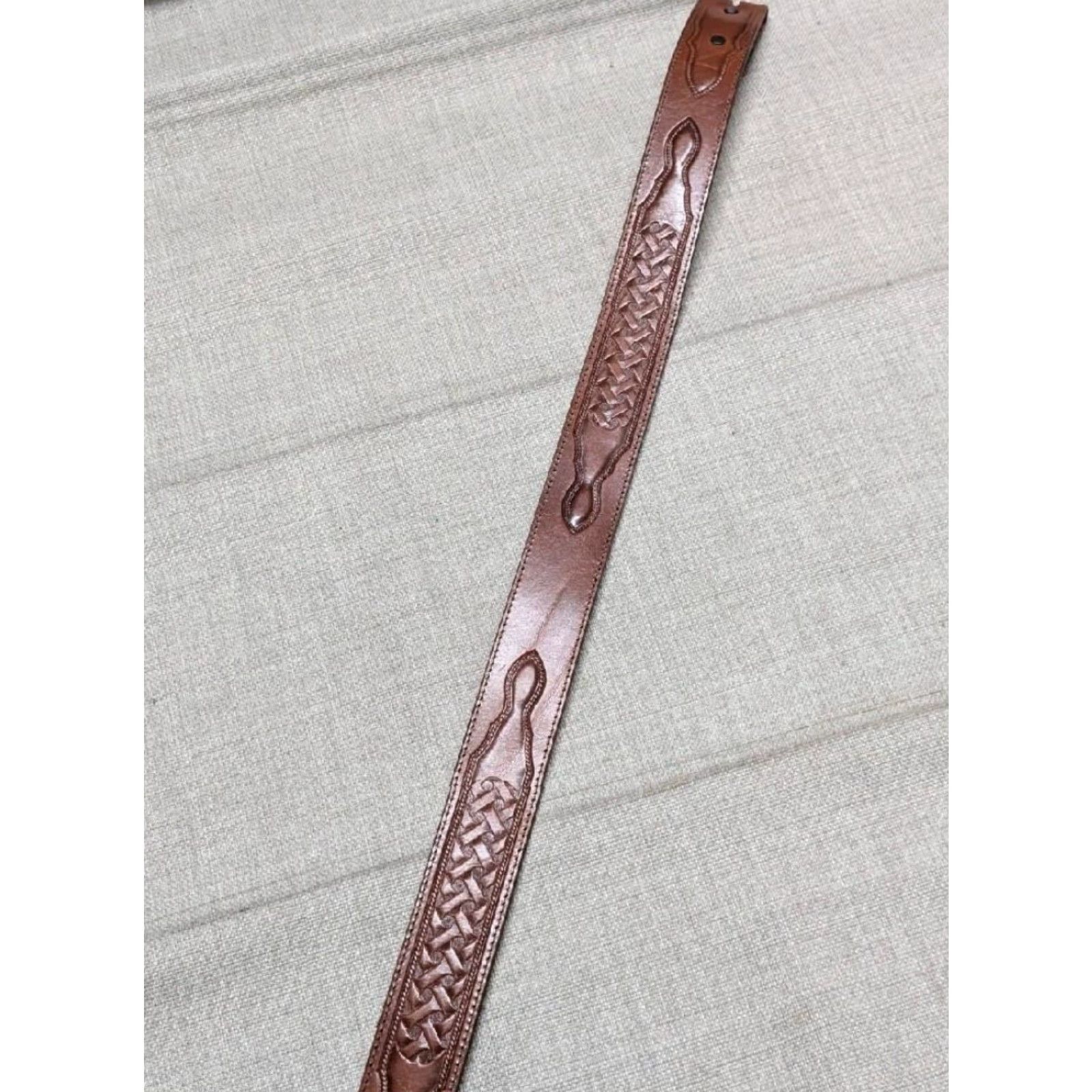 Vintage VINTAGE Justin Western Belt 32 Brown Tooled Cowhide Leather USA Made Belt Men Size 32 - 4 Thumbnail