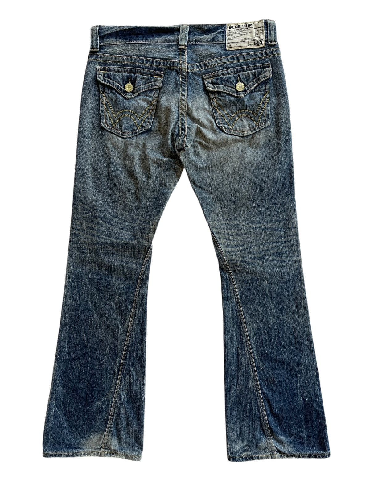 Japanese Brand Vintage Edwin 504 Blue Trip Flare Distressed Denim Size US 32 / EU 48 - 3 Thumbnail