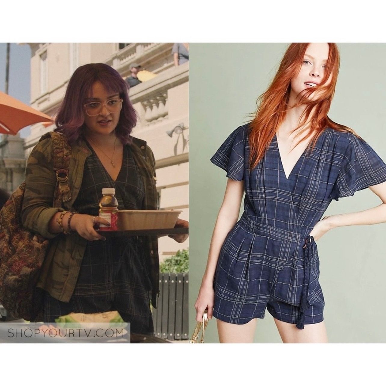 Anthropologie Anthropologie Greylin Kate Wrap Frt Navy Plaid Romper XS NWT Size 27" / US 4 / IT 40 - 2 Thumbnail