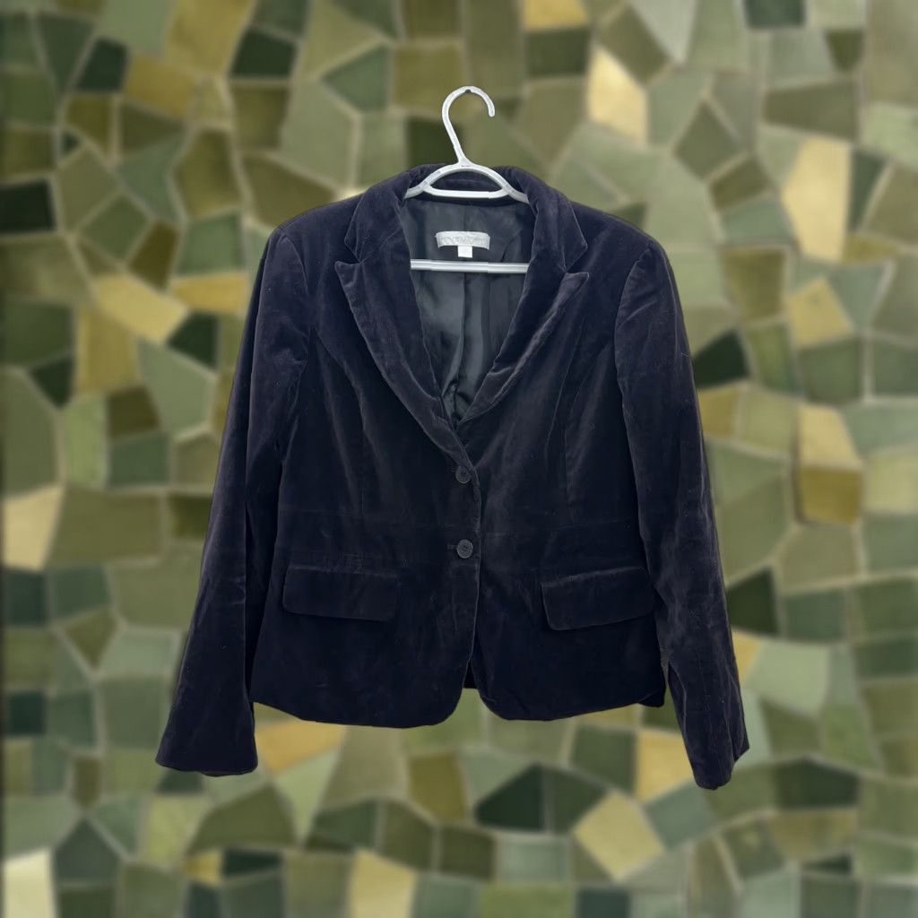 Vintage New York & Company Blazer Womens Size 10 Black Two Button Up Faux Velour Jacket Short Sleeve Long Sleeve Size L / US 10 / IT 46 - 1 Thumbnail