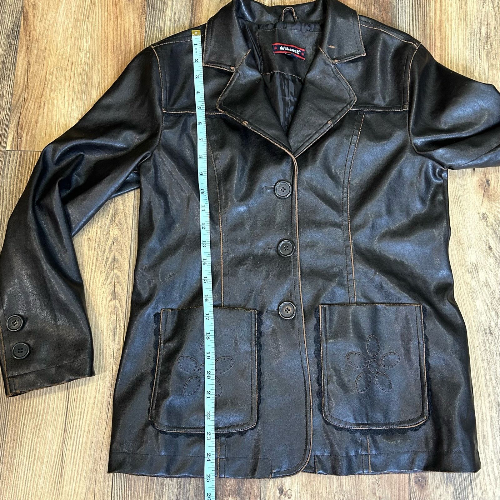 Vintage Y2K 90s Faux Leather Brown Pleather Jacket Lace Distressed Size M / US 6-8 / IT 42-44 - 10 Thumbnail