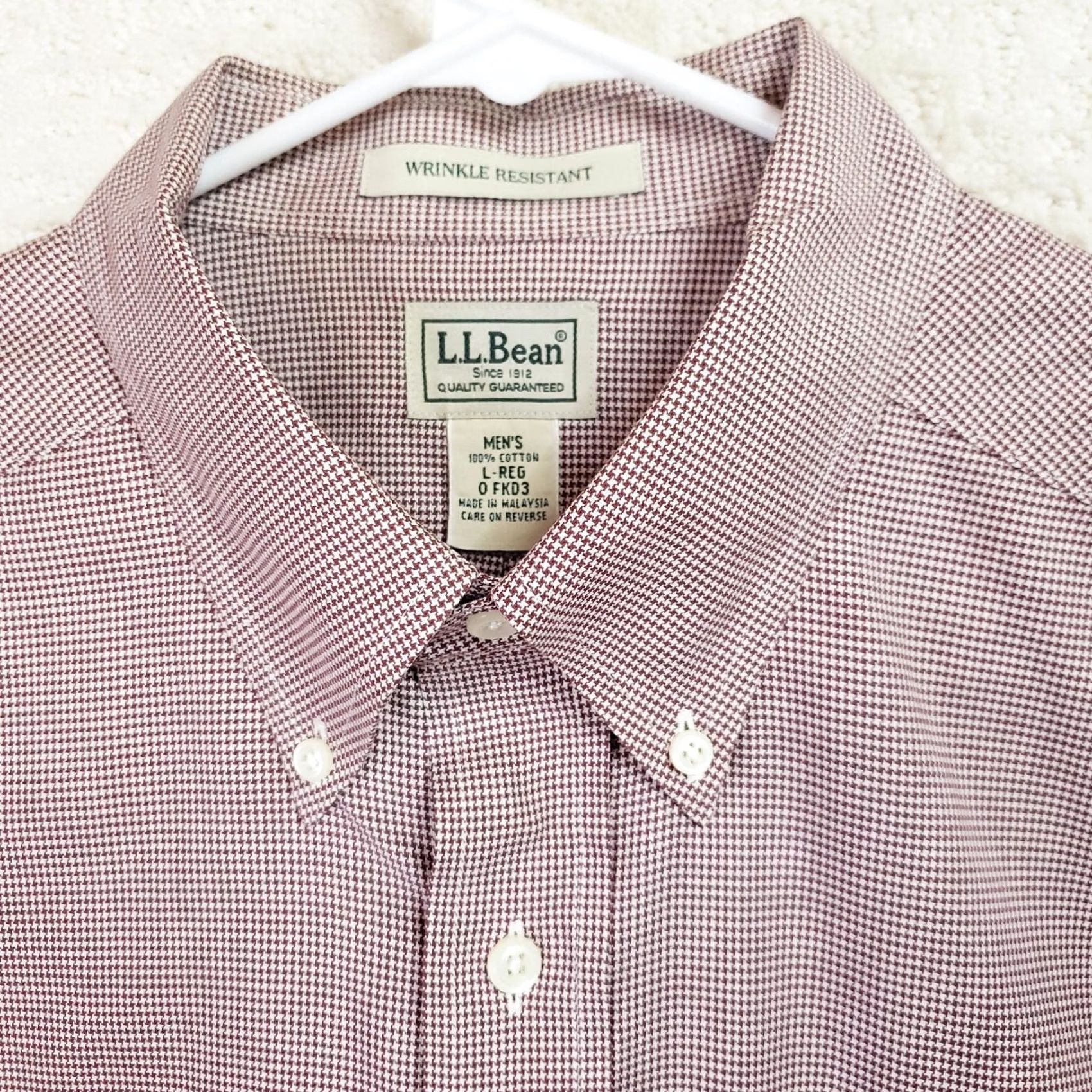 Vintage LL Bean Mens L Red Wrinkle Resistant Long Sleeve Button Up Houndstooth Shirt Mens Size US L / EU 52-54 / 3 - 2 Thumbnail