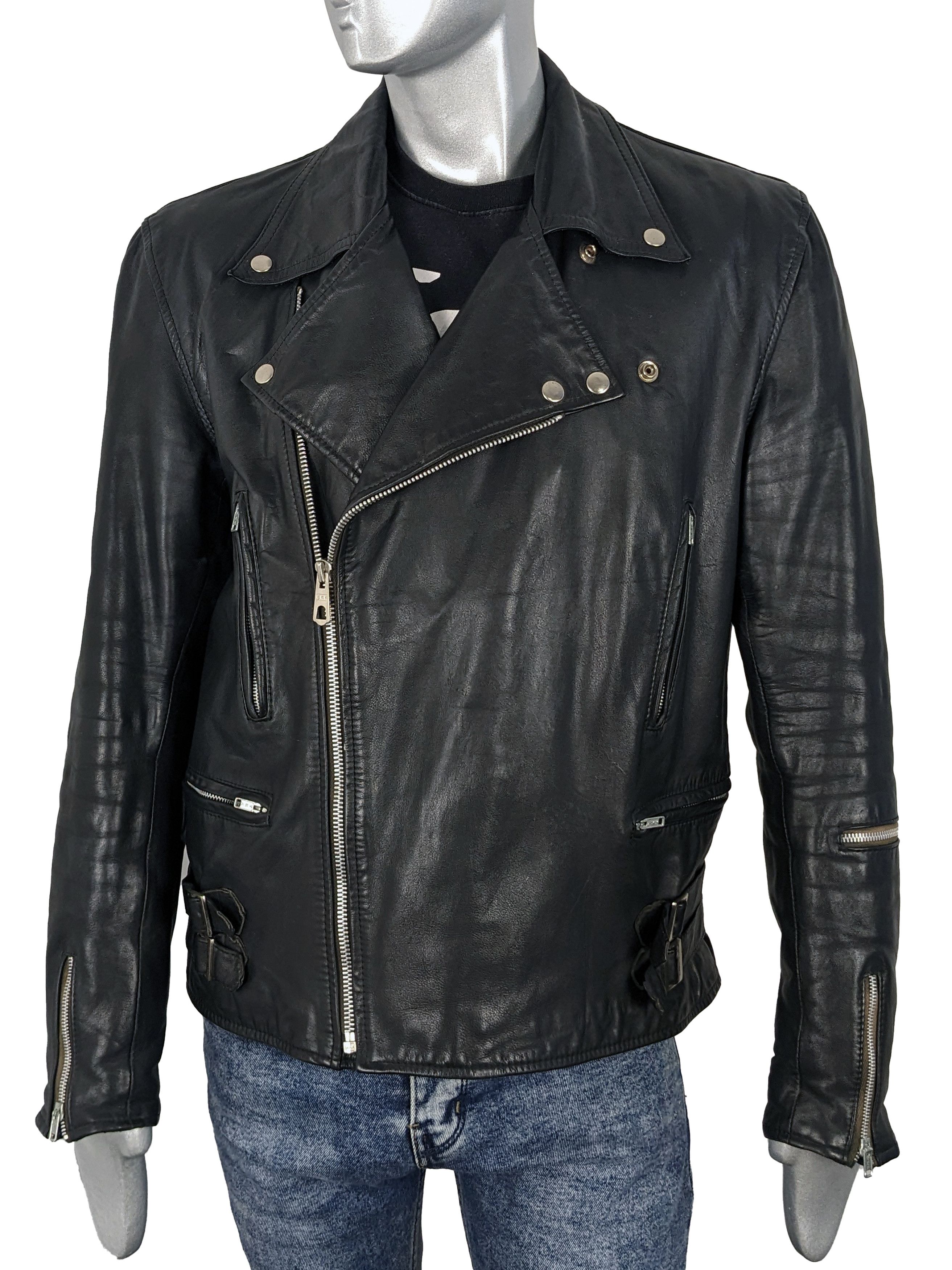 Vintage Vintage 80s Scandinavian Black Leather Biker Jacket Size US XL / EU 56 / 4 - 6 Thumbnail