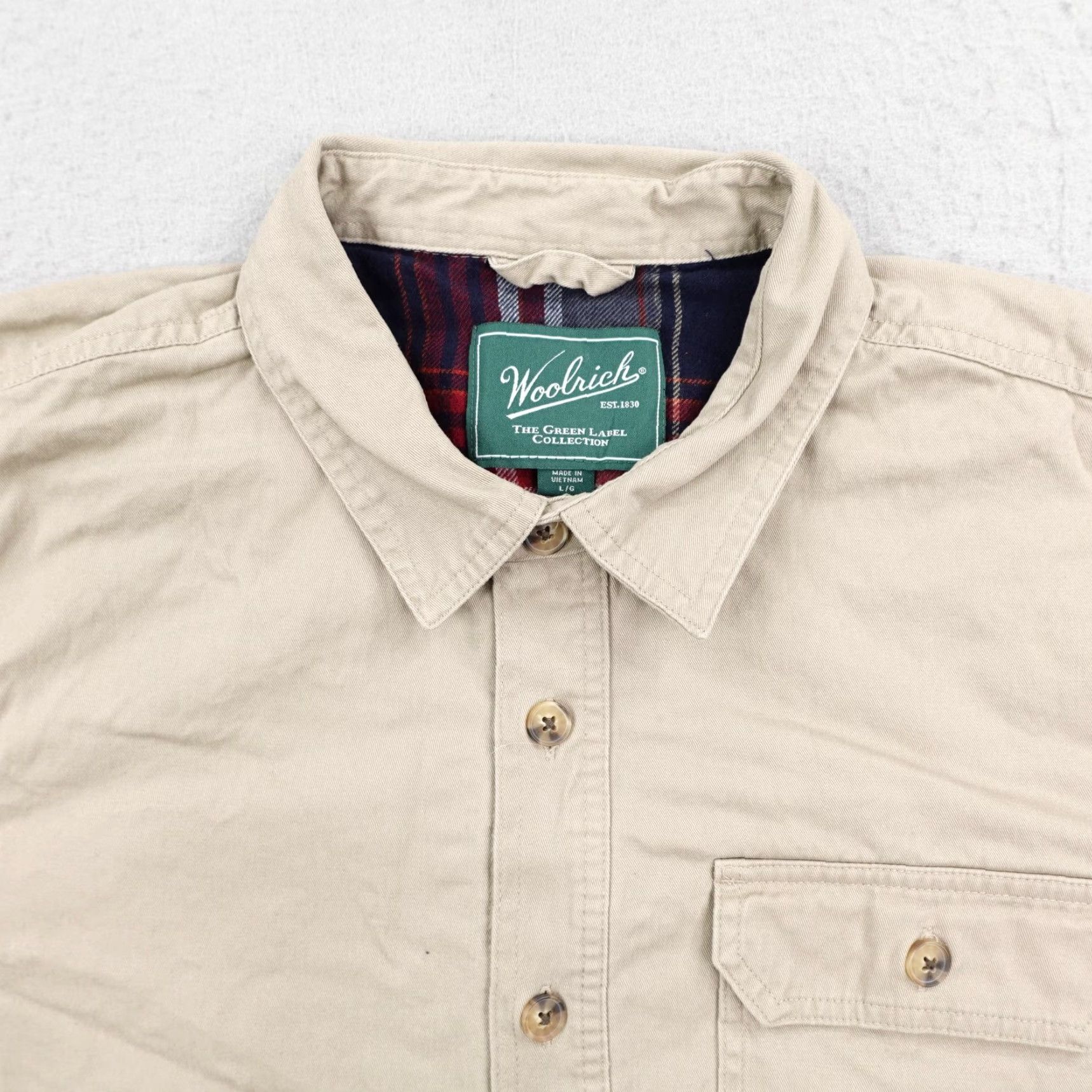 Vintage VINTAGE Woolrich Shirt Mens Large Beige Twill Flannel Lined Overshirt Shacket Utility Size US L / EU 52-54 / 3 - 2 Thumbnail