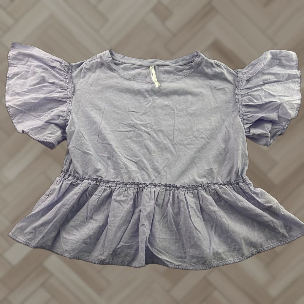 Anthropologie Anthropologie Shirt Women's XS Purple Short Flutter Sleeve Cotton Box Ruffle Top Size XS / US 0-2 / IT 36-38 - 1 Thumbnail