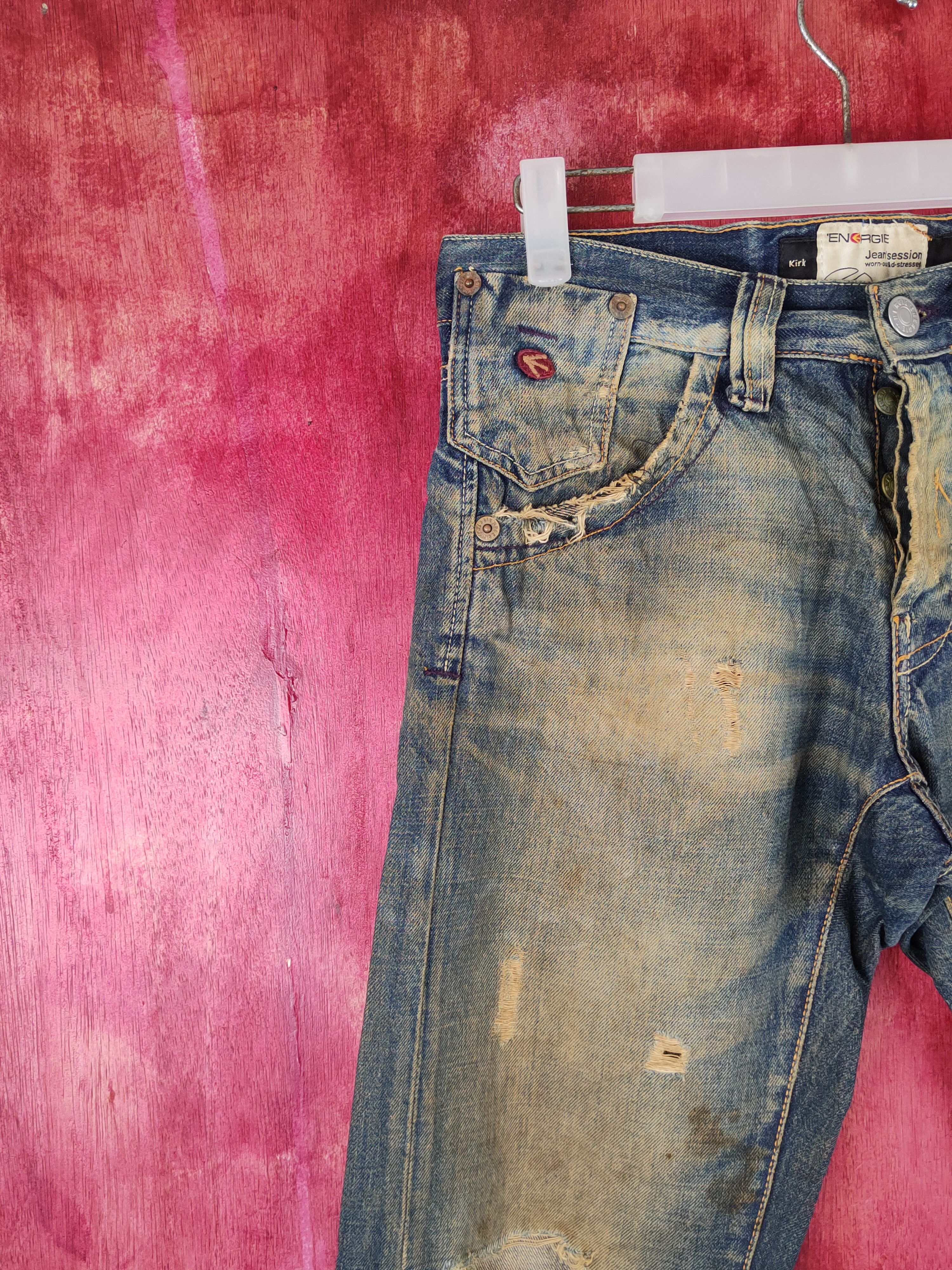 Energie D Energie Dark Blue Distressed faded jeans Denim #S1540 Size US 29 - 3 Thumbnail