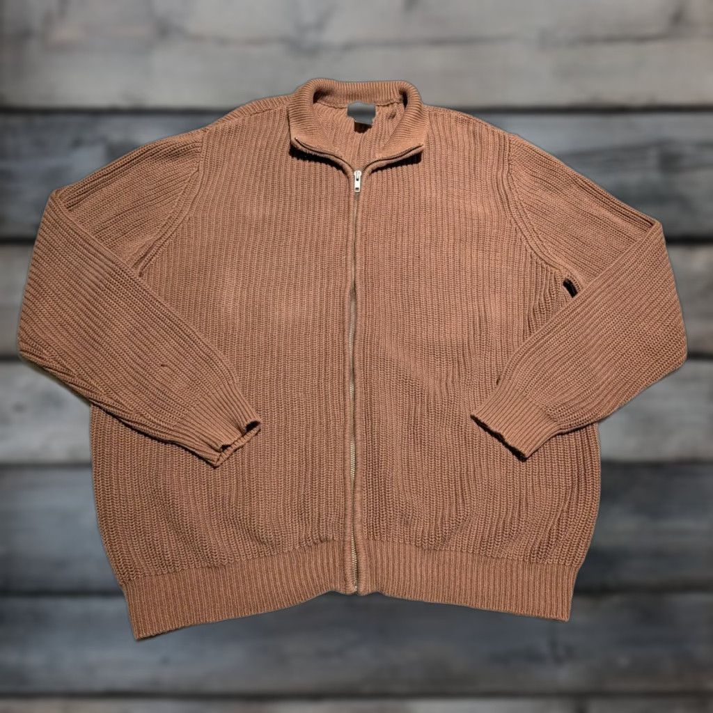 Vintage L.L. Bean Knit Full Zip Sweater Men's 2XL Brown Cotton Long Sleeve Mock Neck Outdoor Size US XXL / EU 58 / 5 - 1 Thumbnail