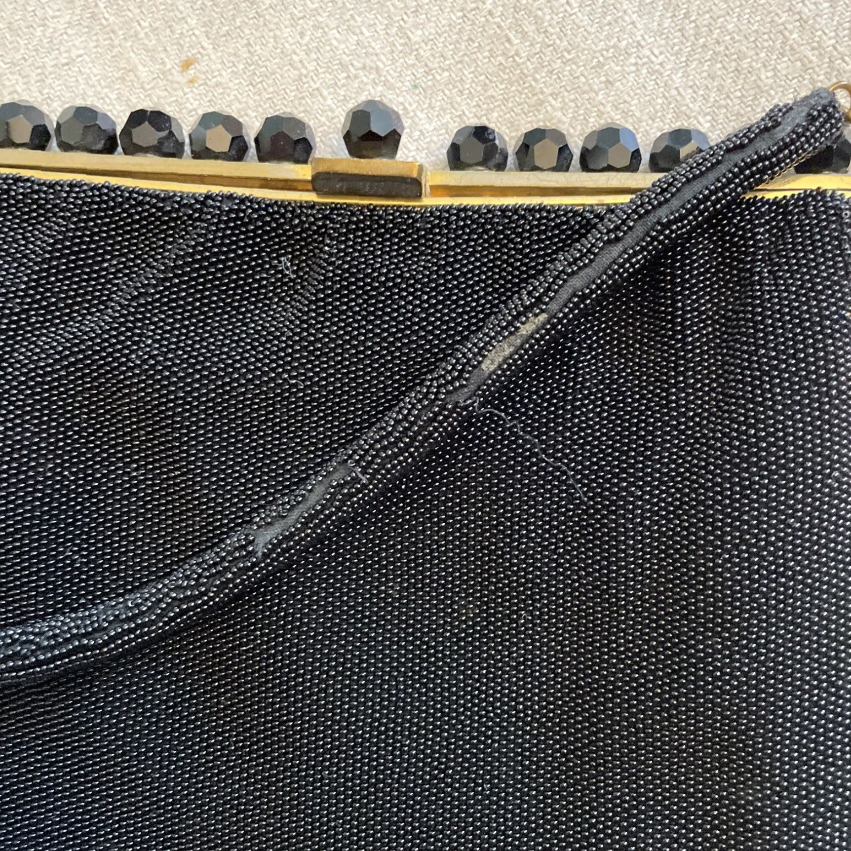 Vintage VINTAGE Black Beaded Evening Bag Handle Small Crystal Brass Handmade in France Women Evening Bag France Crystal Beaded Bag Womens Size ONE SIZE - 4 Thumbnail