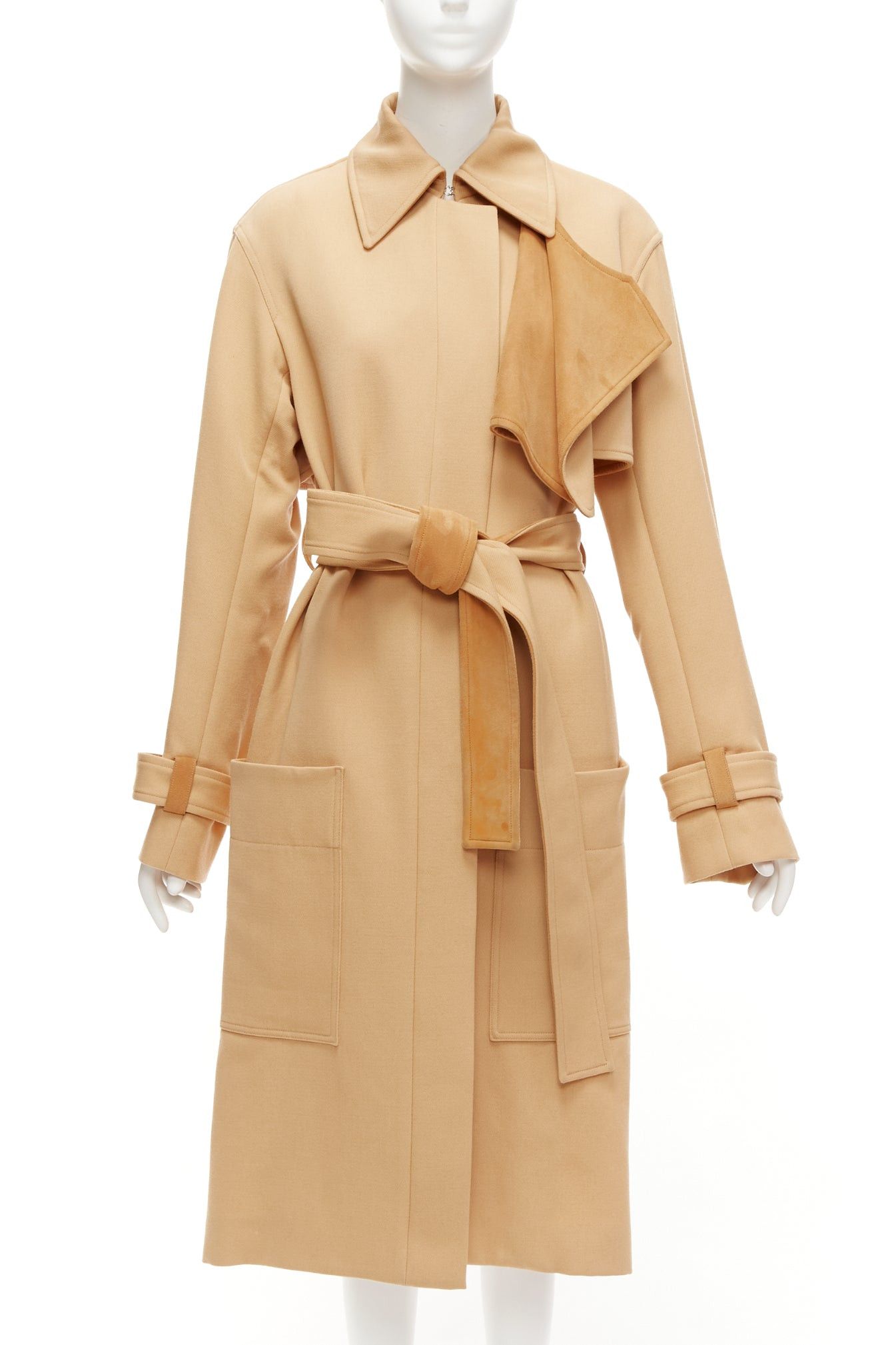 Celine OLD CELINE Phoebe Philo tan wool goat leather trimmed deconstructed trench coat FR38 M Size M / US 6-8 / IT 42-44 - 1 Thumbnail