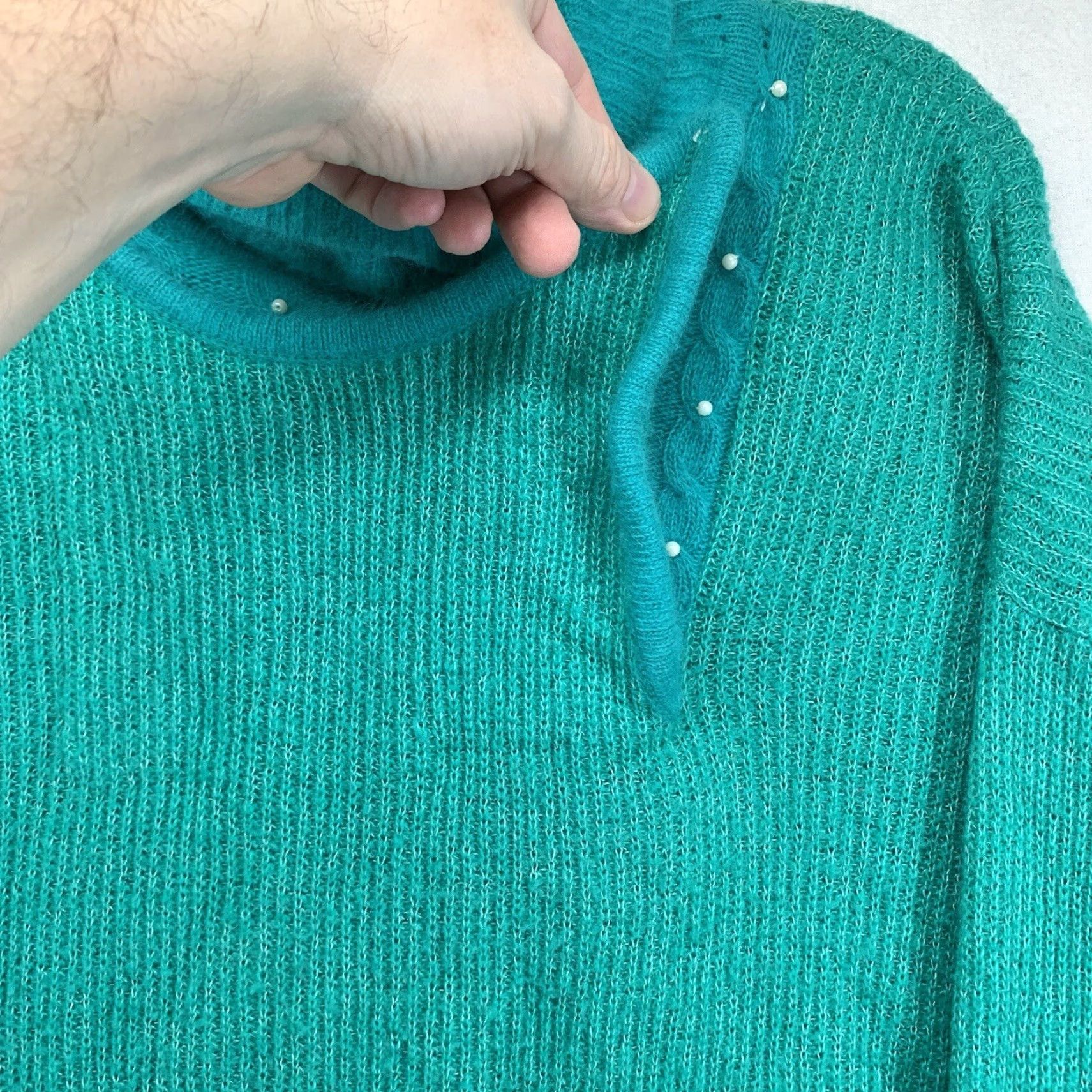Vintage VINTAGE Analisa Mohair Blend Sweater Large Green Cowl Neck Pullover 70s Womens Size L / US 10 / IT 46 - 7 Thumbnail