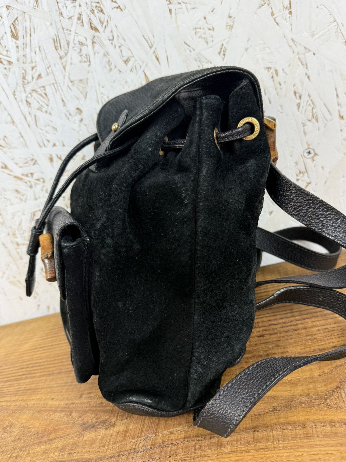 Gucci Vintage Gucci Suede Leather Bamboo Handle Backpack Bag Black Size ONE SIZE - 4 Thumbnail