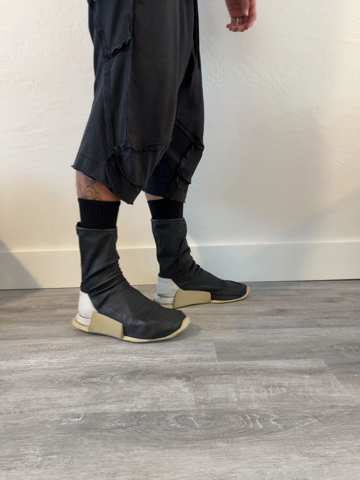 Rick Owens RICK OWENS + ADIDAS SS2017 LEATHER SOCK BOOT EU44 Size US 10.5 / EU 43-44 - 3 Thumbnail