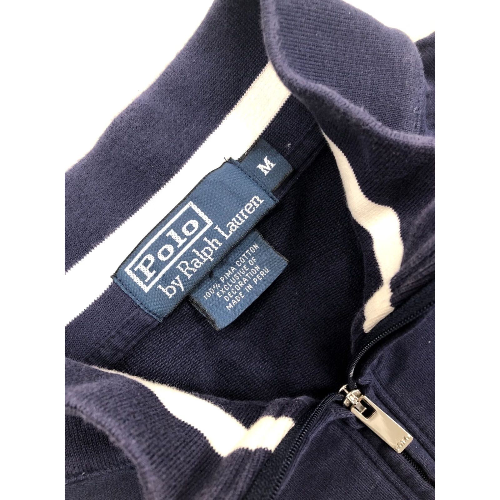 Polo Ralph Lauren Polo Ralph Lauren Pullover 1/4 Zip Mock Neck Long Sleeve Navy Blue Pima Cotton Knit with Zip Pockets Mens M Size US M / EU 48-50 / 2 - 4 Thumbnail