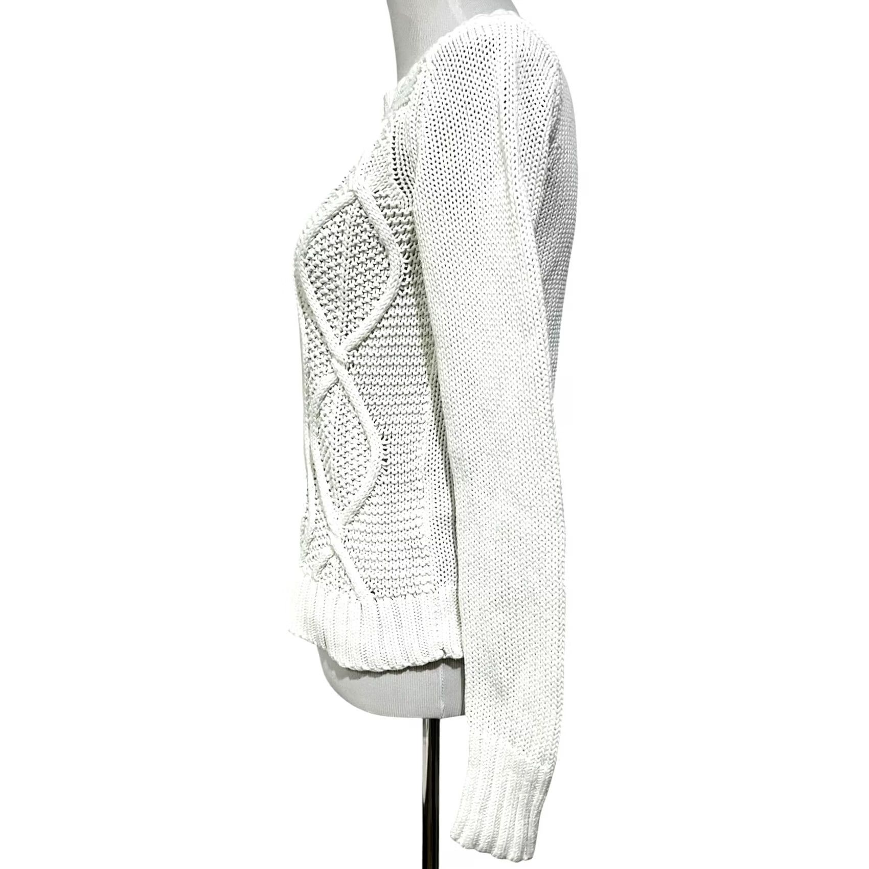 Lands' End Lands' End Drifter Cable Knit Sweater XS White Cotton Crew Neck Pullover Women Knit Split-Sleeve Casual Vintage? Size XS / US 0-2 / IT 36-38 - 5 Thumbnail