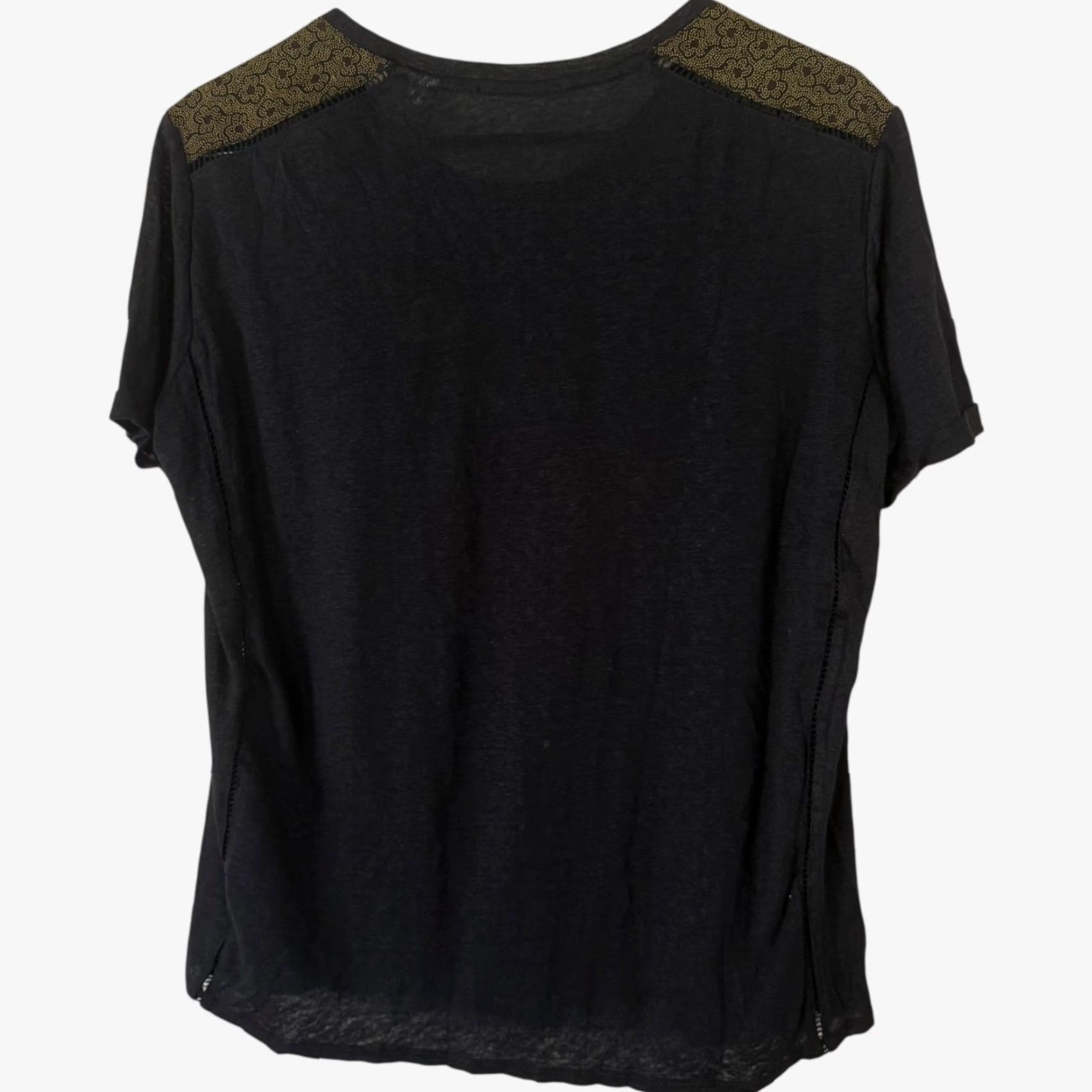 Scotch & Soda VINTAGE Scotch & Soda Women's T-Shirt Short Sleeve Linen Floral Print Casual Size 2 Black Summer Size XS / US 0-2 / IT 36-38 - 4 Thumbnail