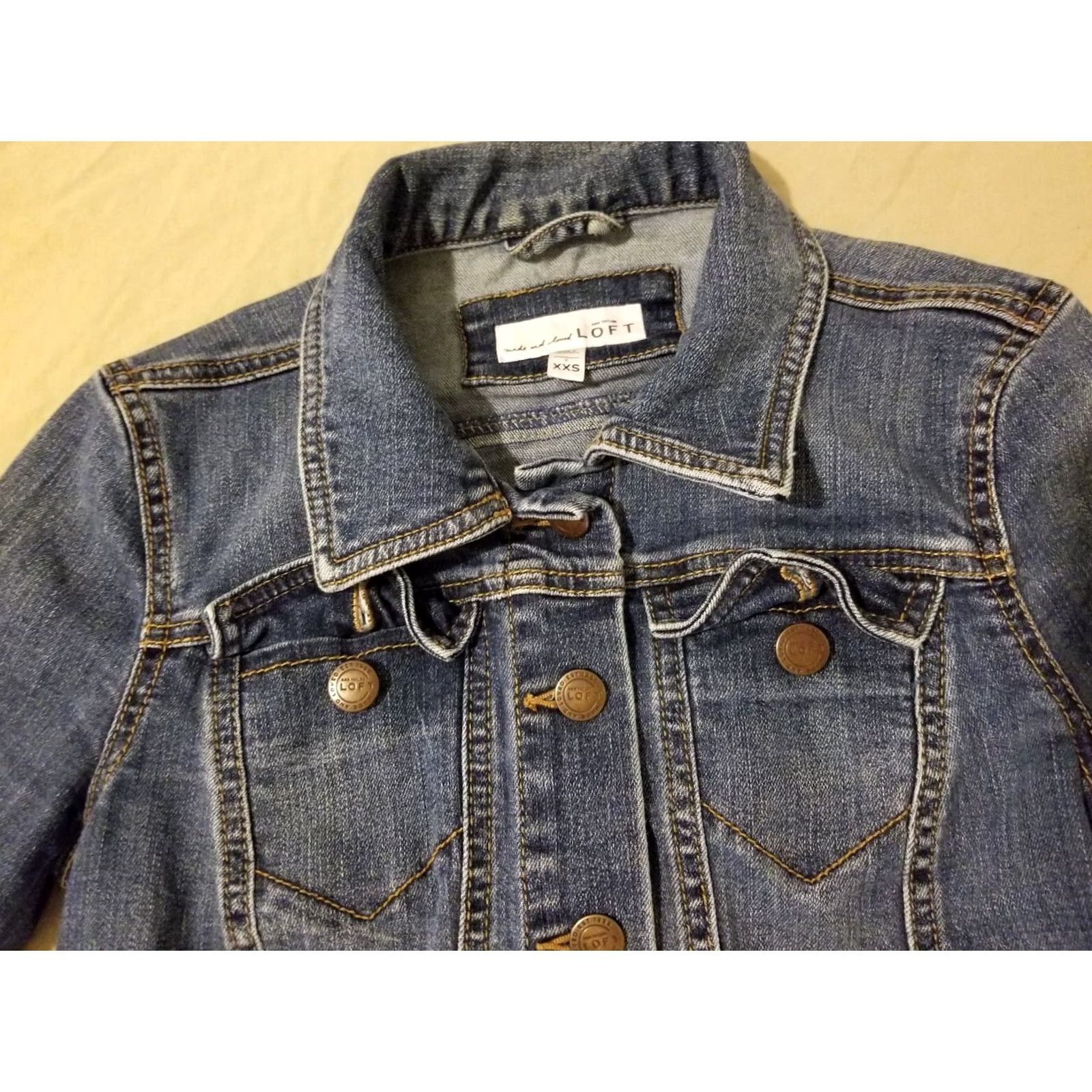 Ann Taylor Womens Ann Taylor Denim Jacket XXS Blue Cotton Denim Outer Shell Regular Size 2XS Jacket Womens Size 24" / US 00 / IT 34 - 2 Thumbnail