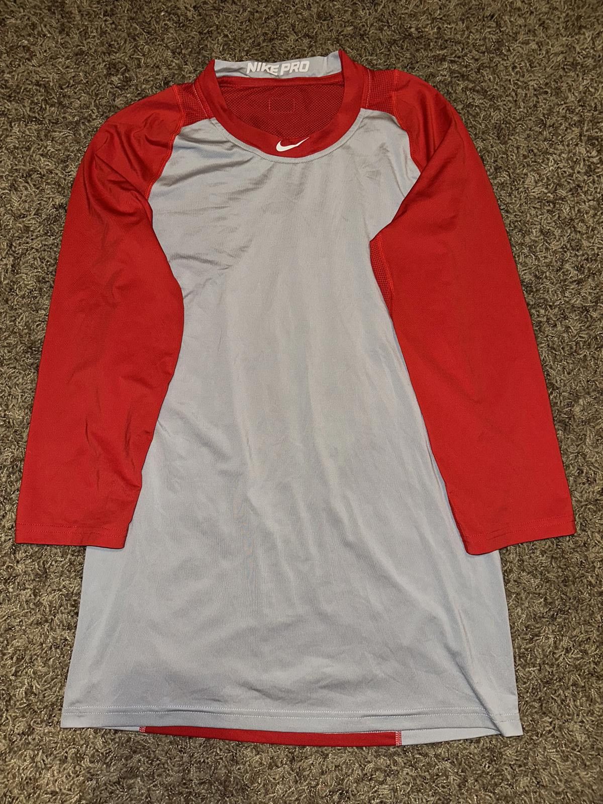 Nike Nike Pro Dri Fit Mens Red Gray MLB Authentic Slim Raglan Stretch T-Shirt Size US S / EU 44-46 / 1 - 1 Thumbnail