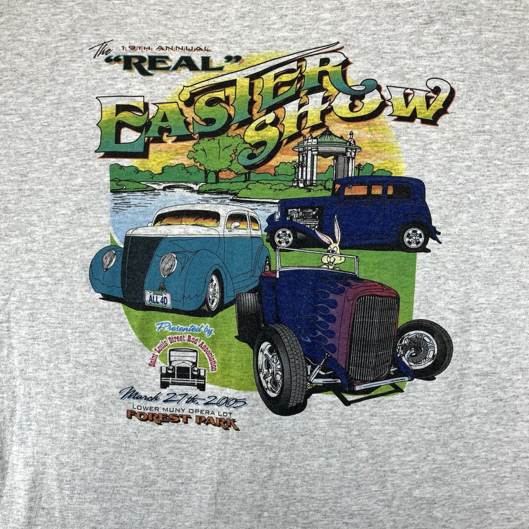 Jerzees VINTAGE Mens T-Shirt Street Rod Logo 2005 St. Louis Street Rod Association's Real Easter Show JERZEES Gray Cotton Polyester Crew Neck Short Sleeve L Size US L / EU 52-54 / 3 - 3 Thumbnail