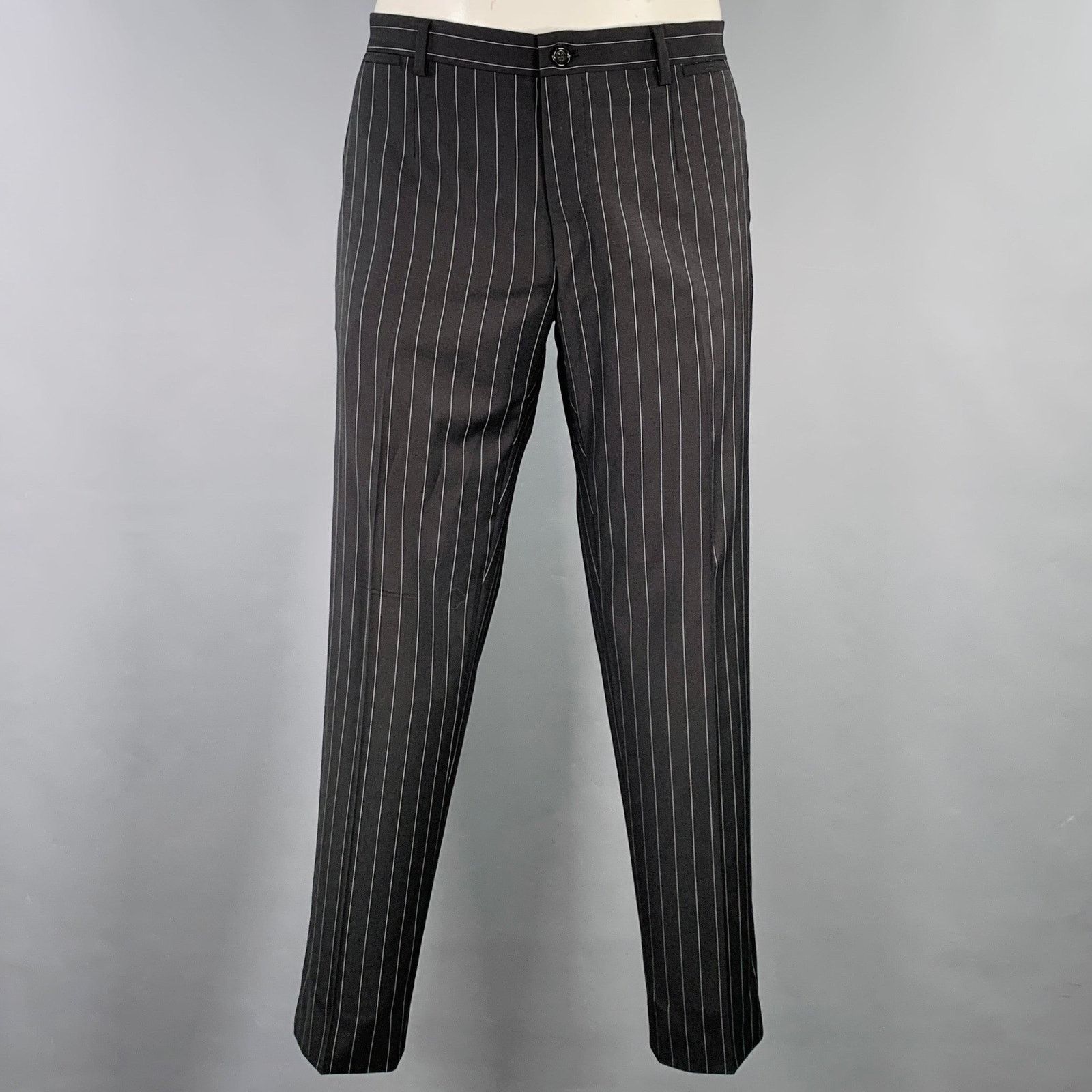 Dolce & Gabbana DOLCE & GABBANA Black Grey Pinstripe Polyester Blend Suit Size 42R - 4 Thumbnail