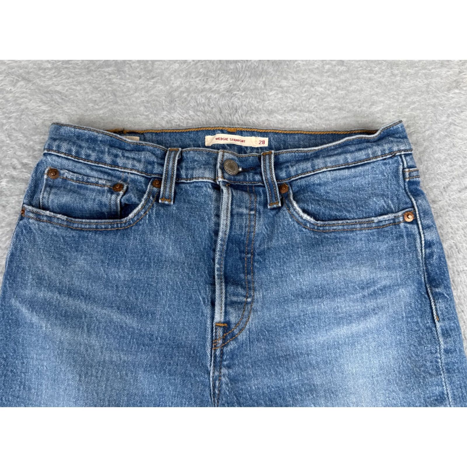 Levi's Levi's Wedgie Fit Jeans Women 28 Blue Denim Distressed Button Fly 28x24 Regular Straight Size 28" / US 6 / IT 42 - 4 Thumbnail
