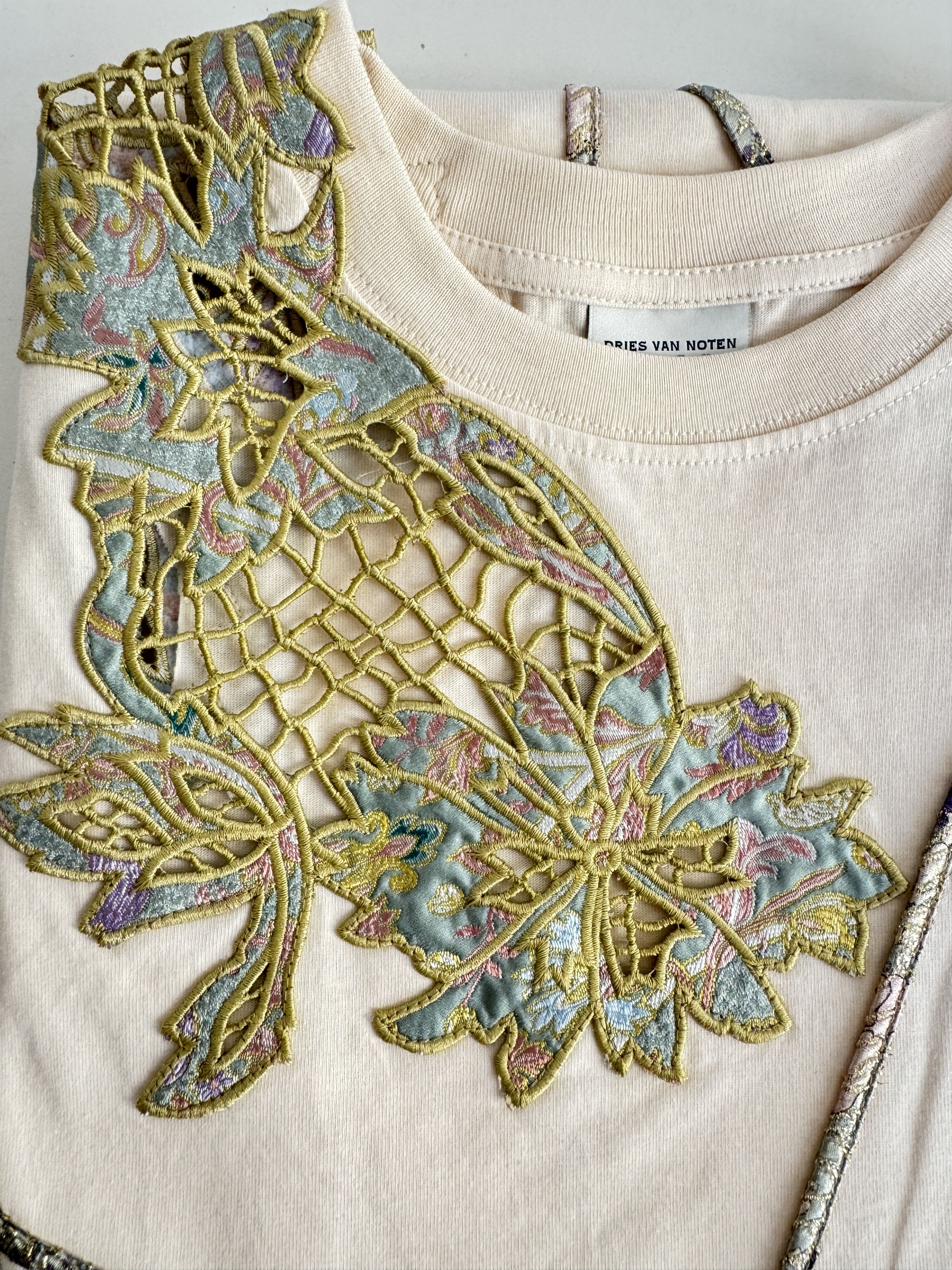 Dries Van Noten LACE AND BROCADE-TRIMMED COTTON-BLEND MIDI DRESS IN ECRU Size XS / US 0-2 / IT 36-38 - 6 Thumbnail