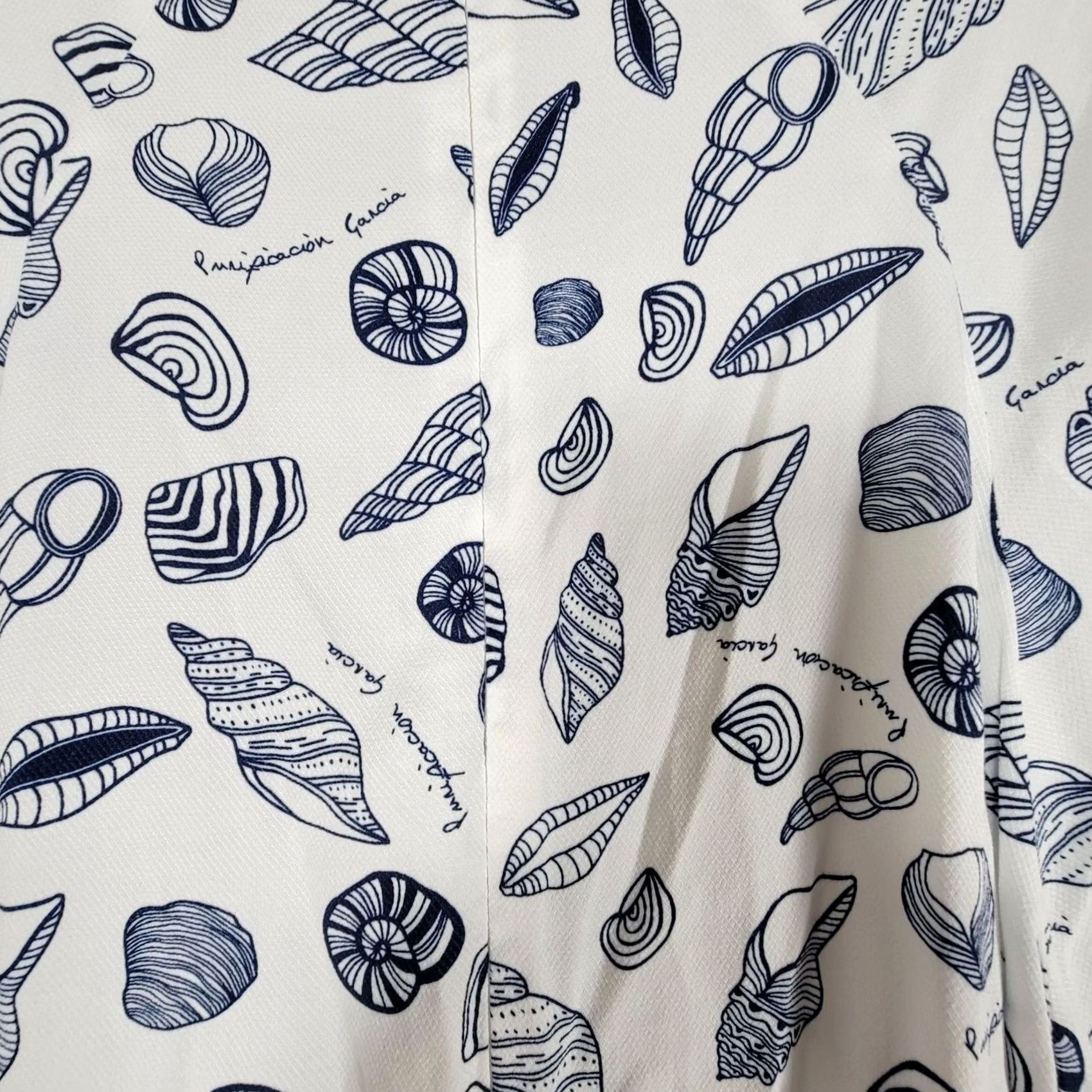 Vintage Purificacion Garcia Womens White Navy Seashell Print Tie-Sleeve Dress Size 36 Size XS / US 0-2 / IT 36-38 - 3 Thumbnail