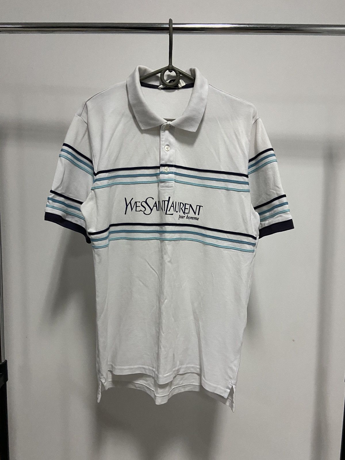 Vintage × Yves Saint Laurent Yves saint Laurent Vintage T-Shirt Polo big Logo striped Size US L / EU 52-54 / 3 - 1 Thumbnail