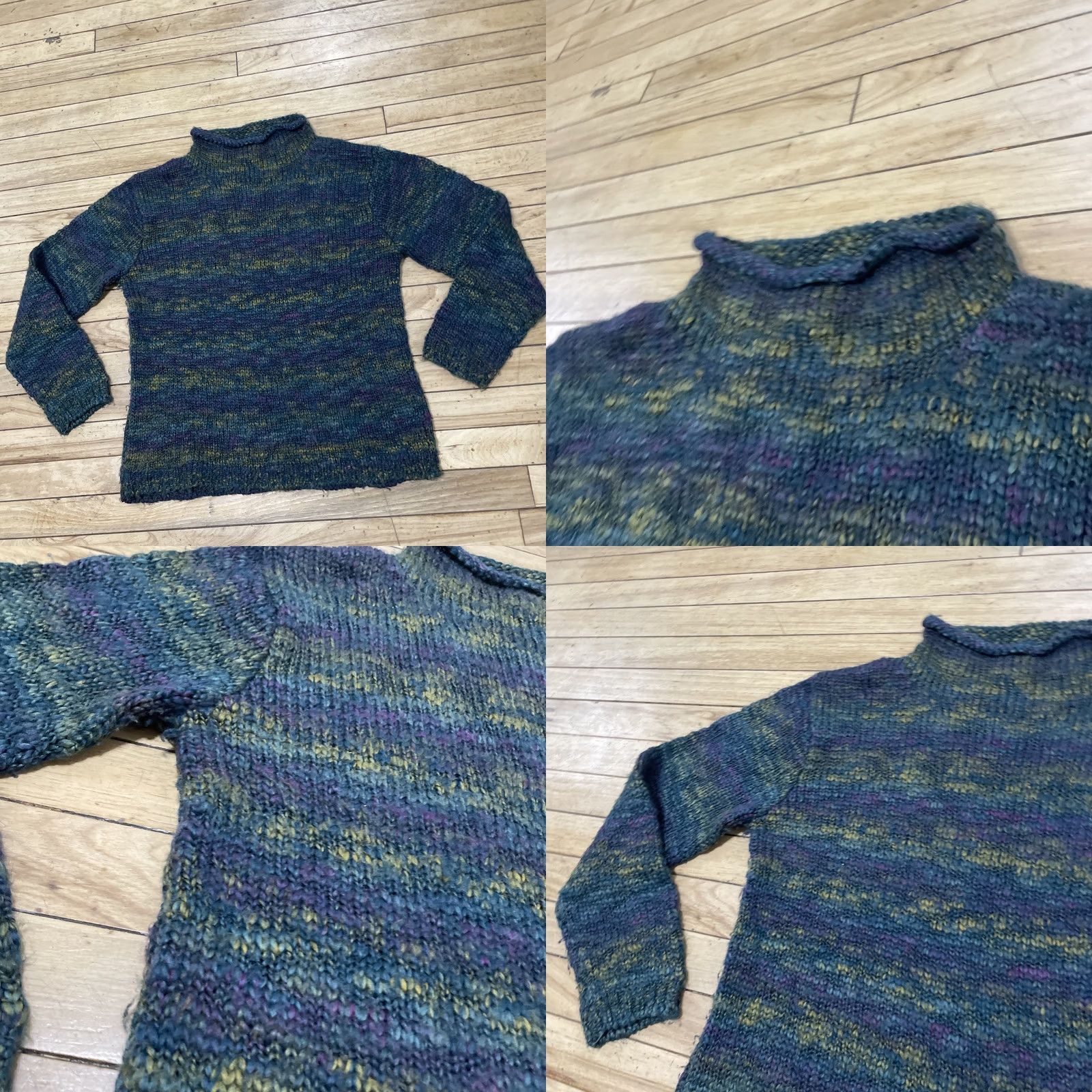 Vintage VINTAGE St. John's Bay Wool Roll Neck Sweater Women L Green Purple Knit Pullover 90s Size L / US 10 / IT 46 - 9 Thumbnail