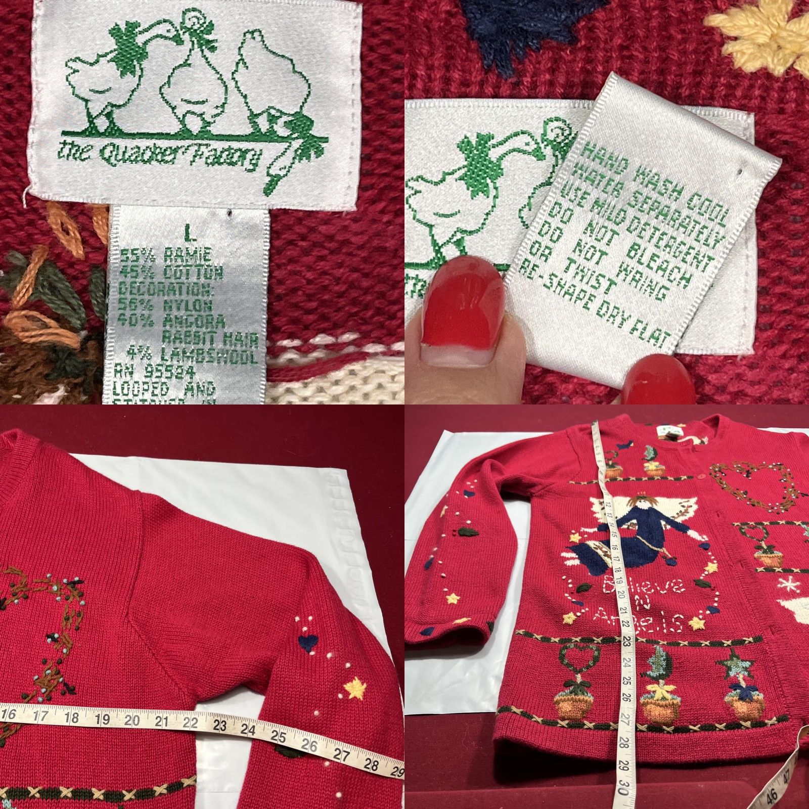 Quacker Factory VINTAGE Quacker Factory Red ANGELS CHRISTMAS Knit Cardigan Button Sweater Womens Lg Size L / US 10 / IT 46 - 8 Thumbnail
