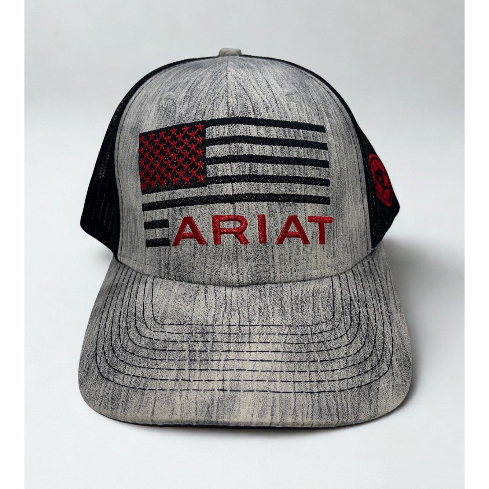Ariat Ariat USA Flag Trucker Hat Gray Black Mesh Snapback Cap Size ONE SIZE - 3 Thumbnail