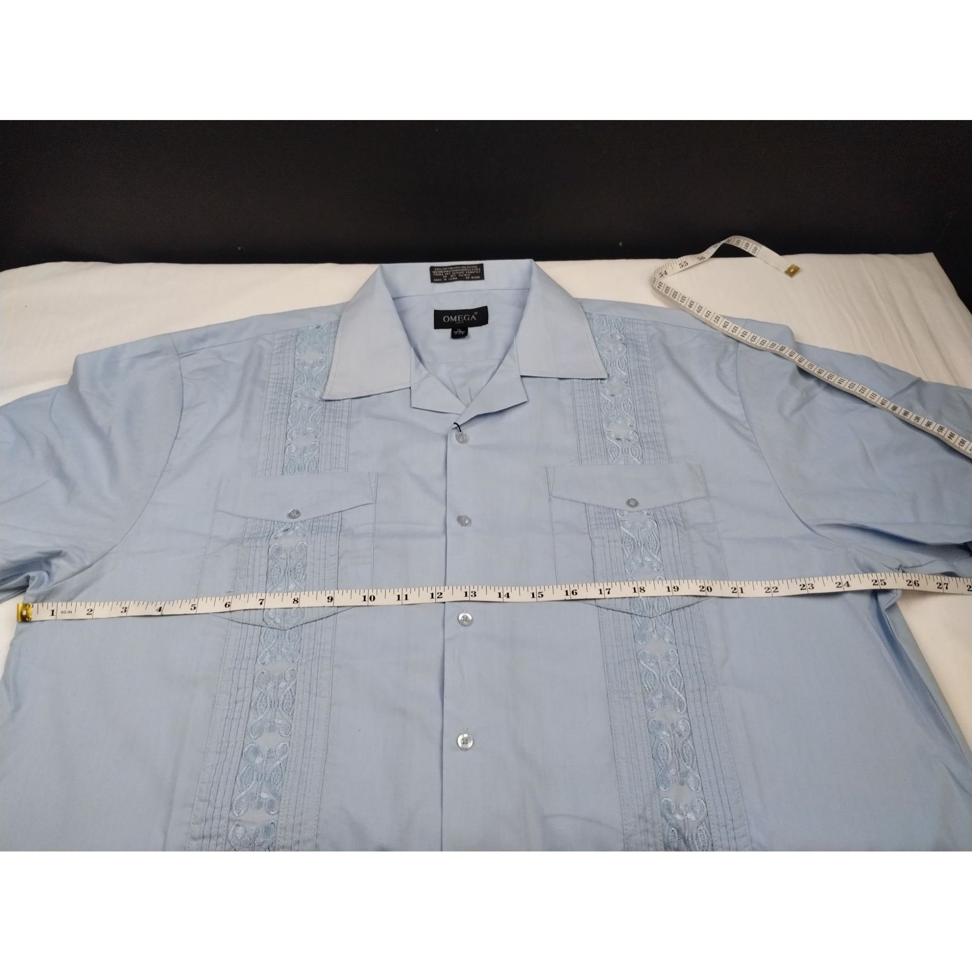 Omega Omega Men's Blue Embroidery Shirt/Button Up Size XL SKU 4015 Size US XL / EU 56 / 4 - 6 Thumbnail