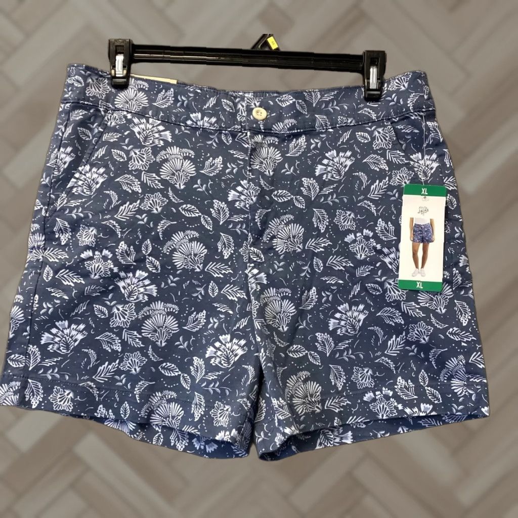 Vintage VINTAGE not applicable here; JACHS Girlfriend Shorts - Women - Short - Adult XL - Blue Floral Stretch Satin Chino - Womens 33-85 Size 40" / US 18 - 1 Thumbnail